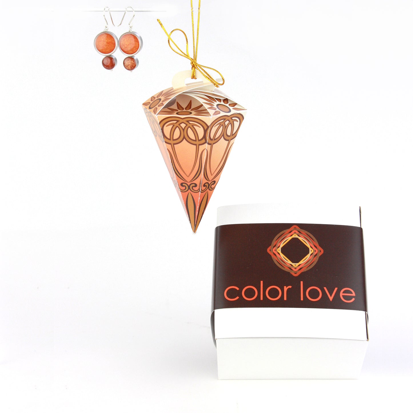 Ornament earrings in orange and copper