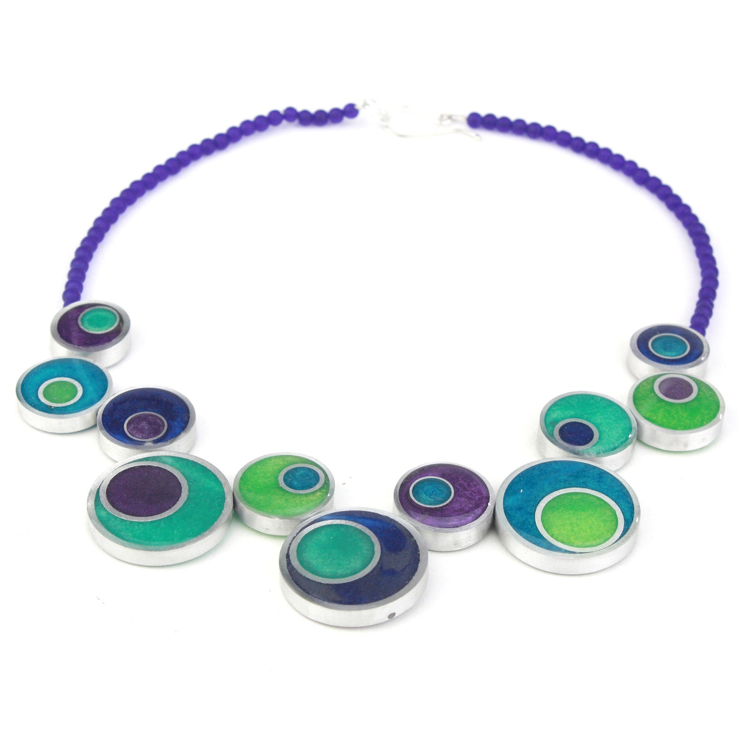 Resinique offset circle necklace - Blues and greens