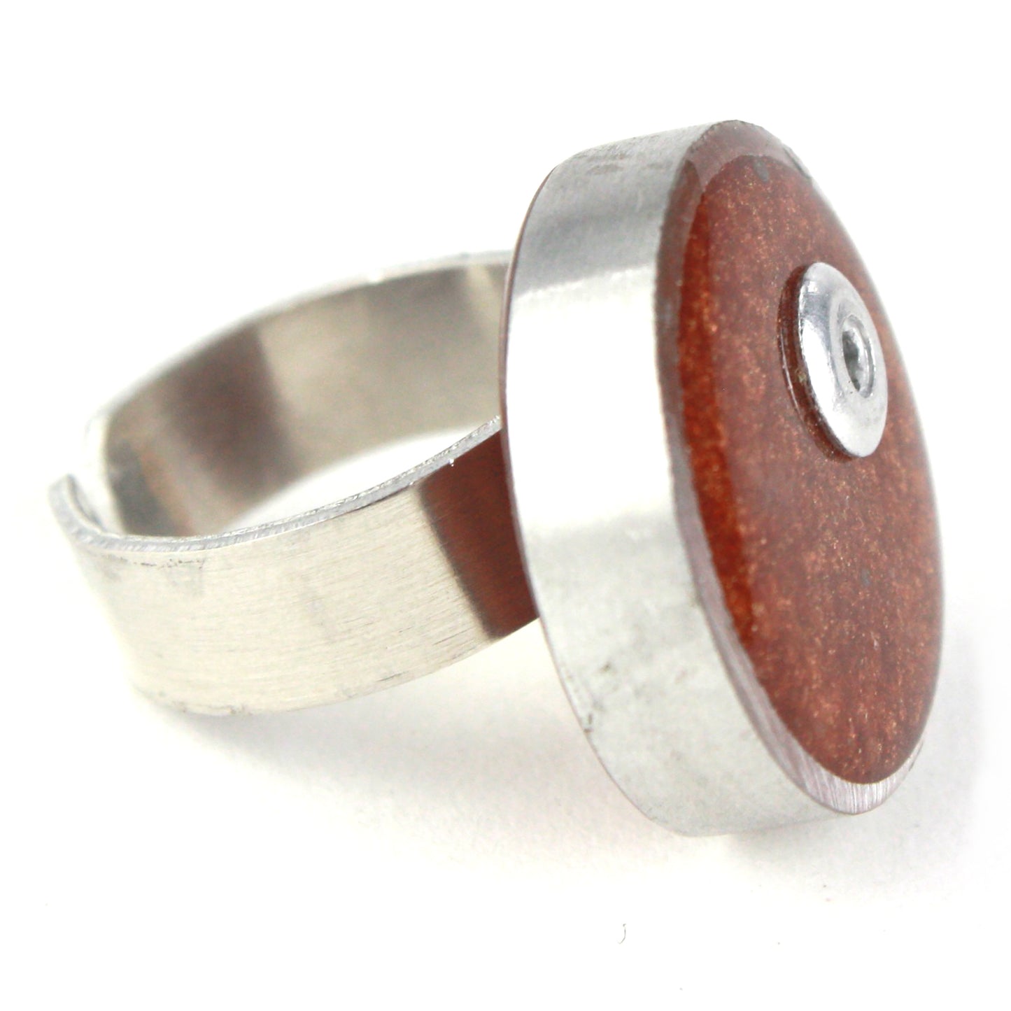 Copper Resinique Single Circle Ring featuring a salvaged aluminum setting and fully adjustable band.
