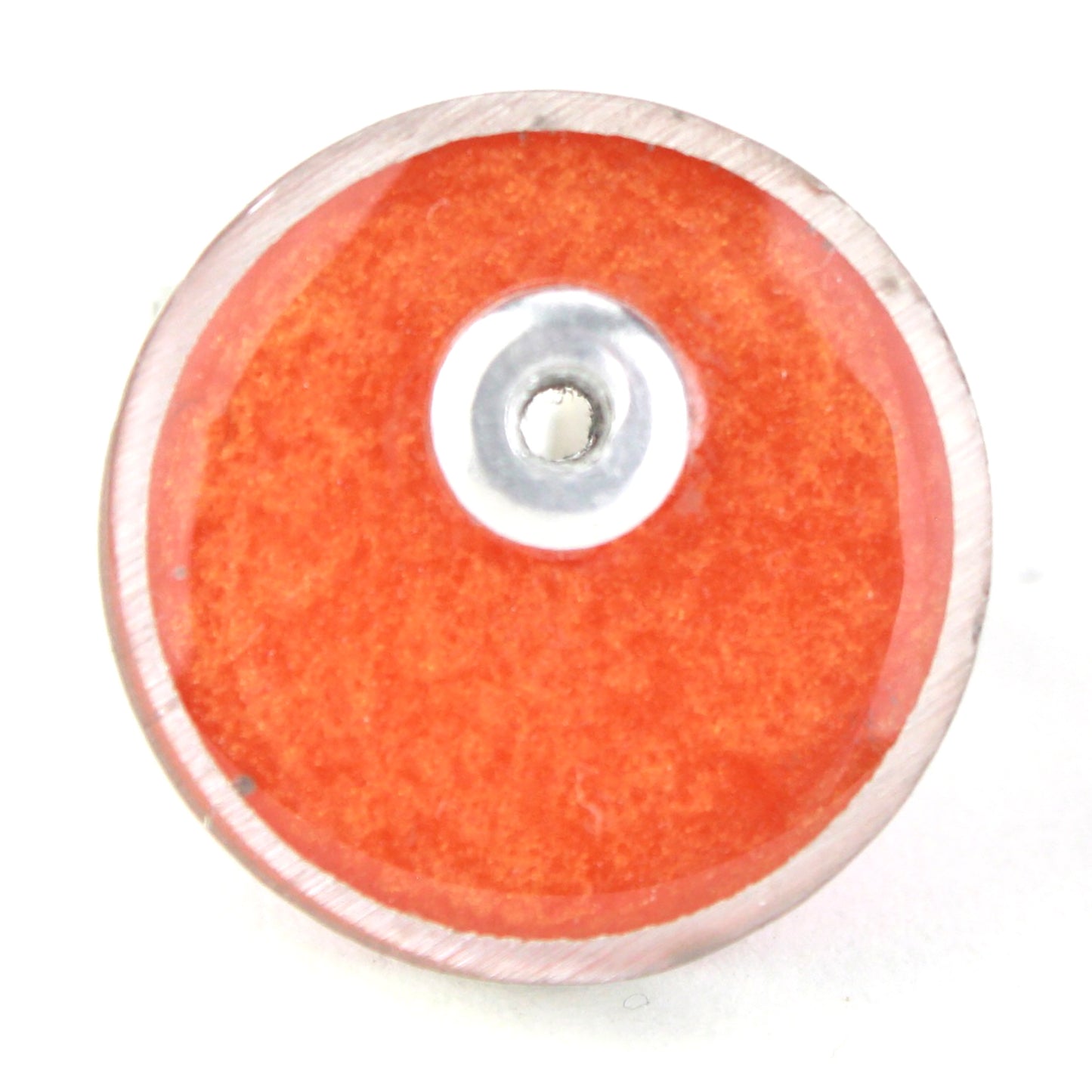Orange Resinique Single Circle Ring with a vivid eco-resin centerpiece in a salvaged aluminum setting and an adjustable band for a comfortable fit.