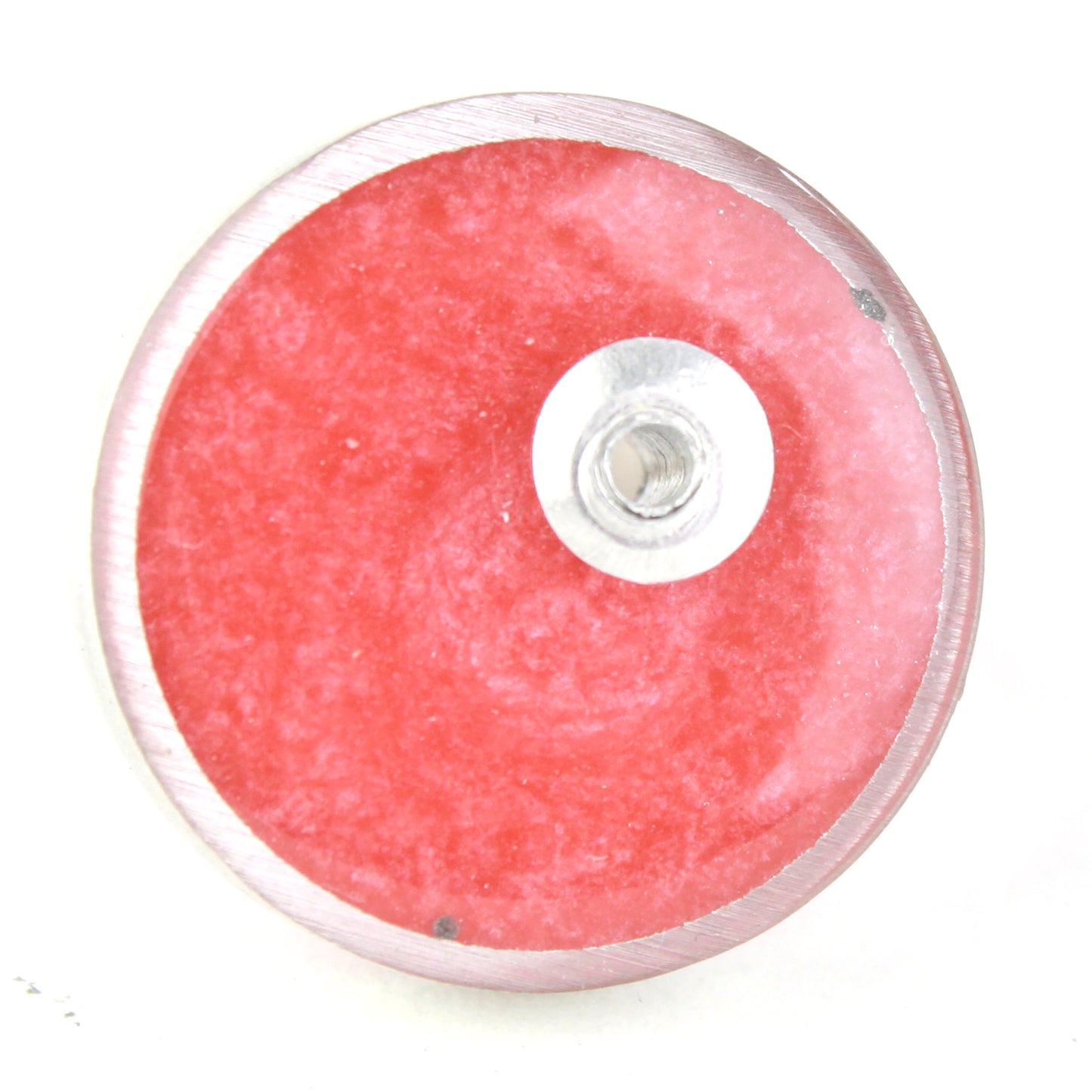 Light pink Resinique Single Circle Ring with a soft eco-resin centerpiece set in salvaged aluminum. Adjustable band for a customizable fit.