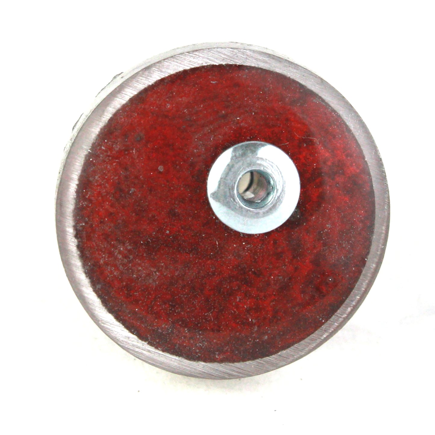 Ruby red Resinique Single Circle Ring with a deep eco-resin centerpiece set in a salvaged aluminum band. Adjustable for a custom fit.