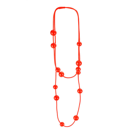 Orbit Necklace in vibrant orange featuring handblown glass beads on a hand-dyed silicone cord. Adjustable bead placement and versatile styling.