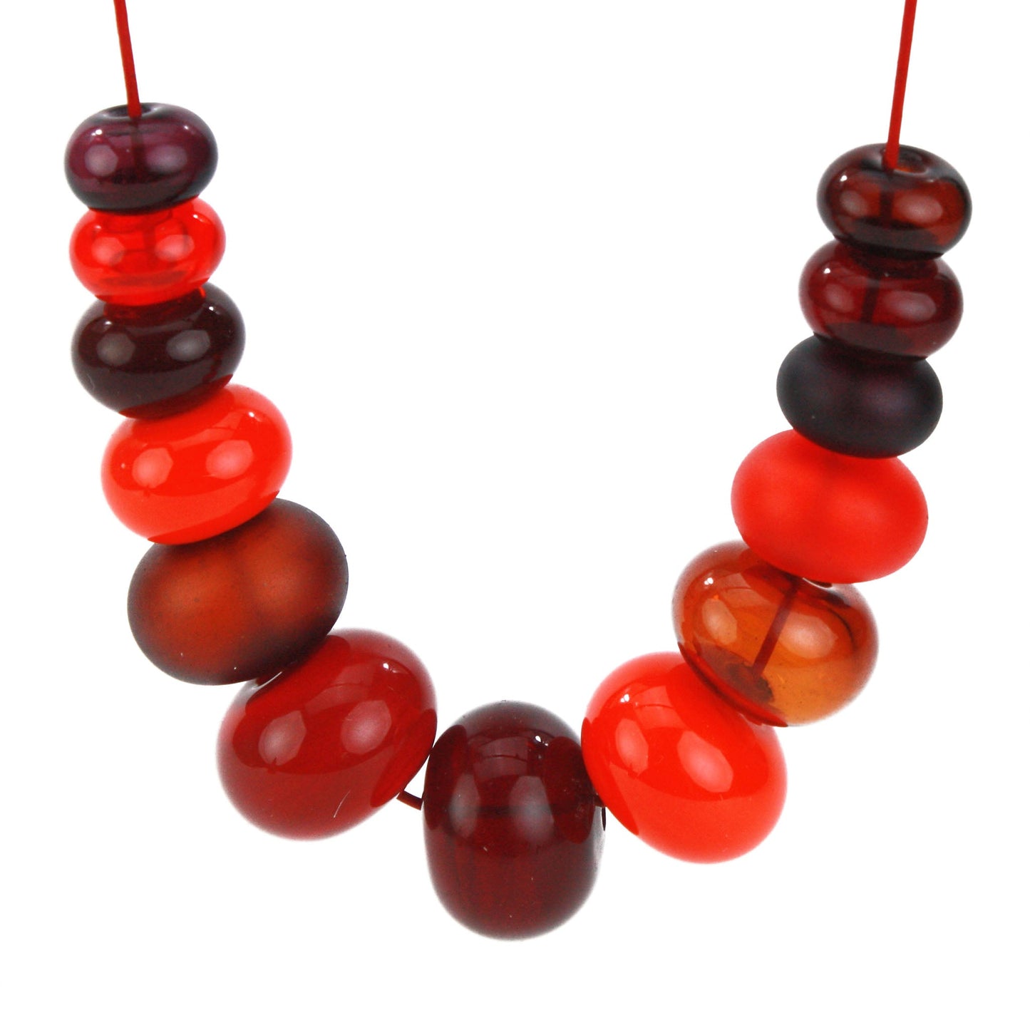 13 bead Bubble necklace - mixed shades of reds, oranges and purple -wholesale