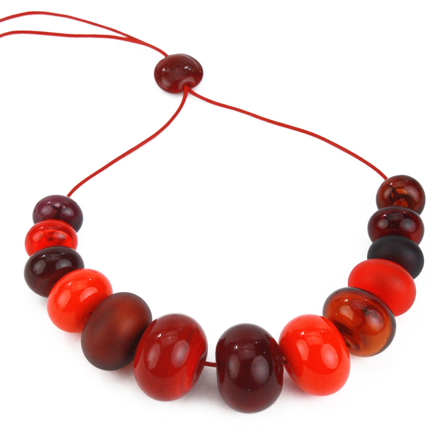 13 bead Bubble necklace - mixed shades of reds, oranges and purple -wholesale