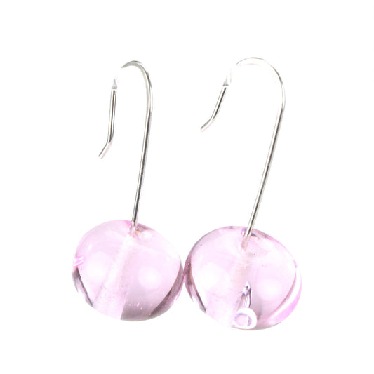 Handcrafted light pink glass bead earrings with sterling silver hooks. Lightweight, elegant, and perfect for any occasion. Treat yourself to timeless style.