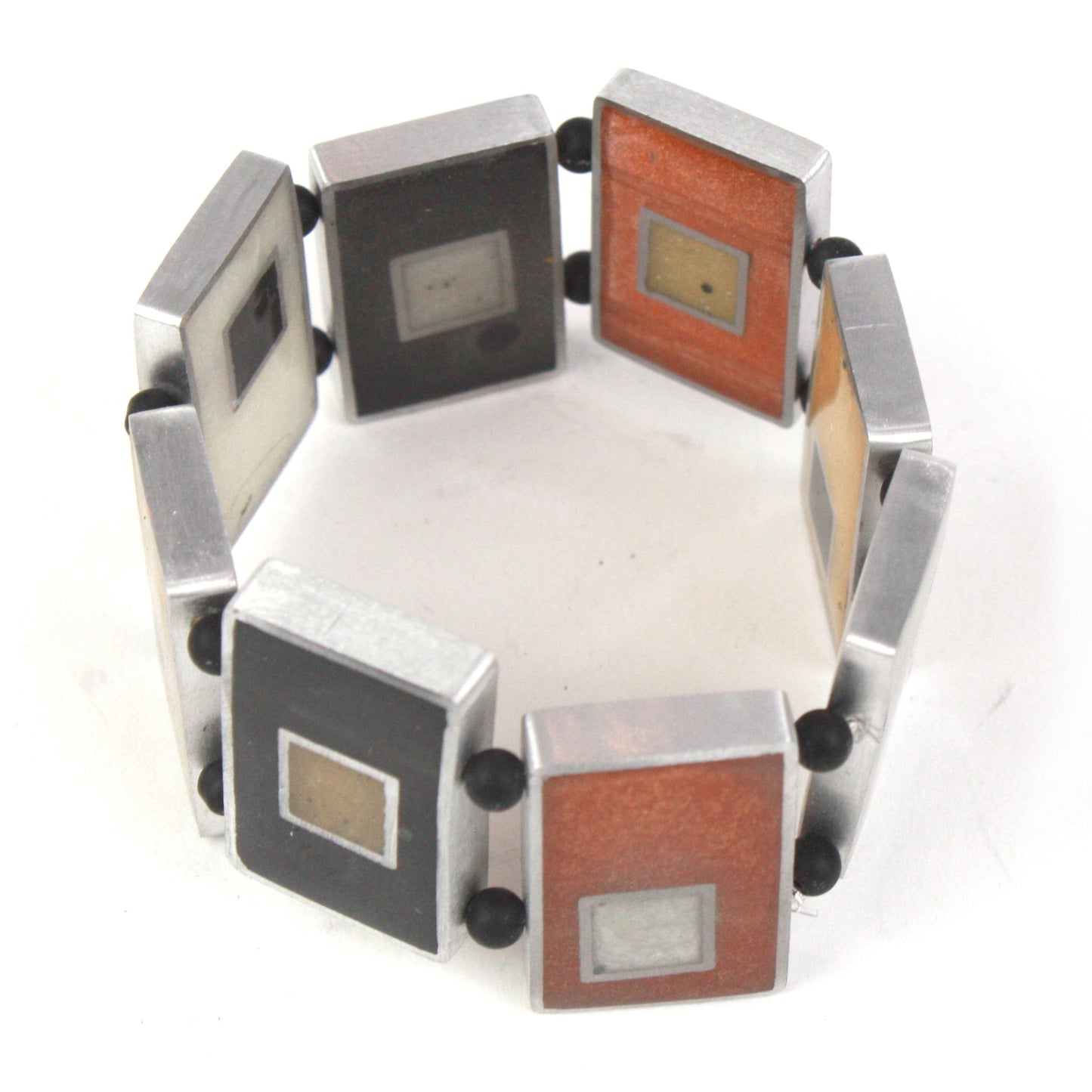 Resinique rectangle bracelet - Black, white and gold -wholesale
