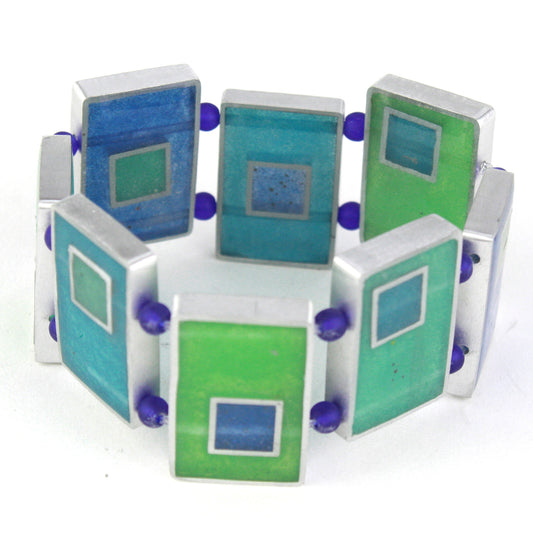 Resinique rectangle bracelet - Blues and greens