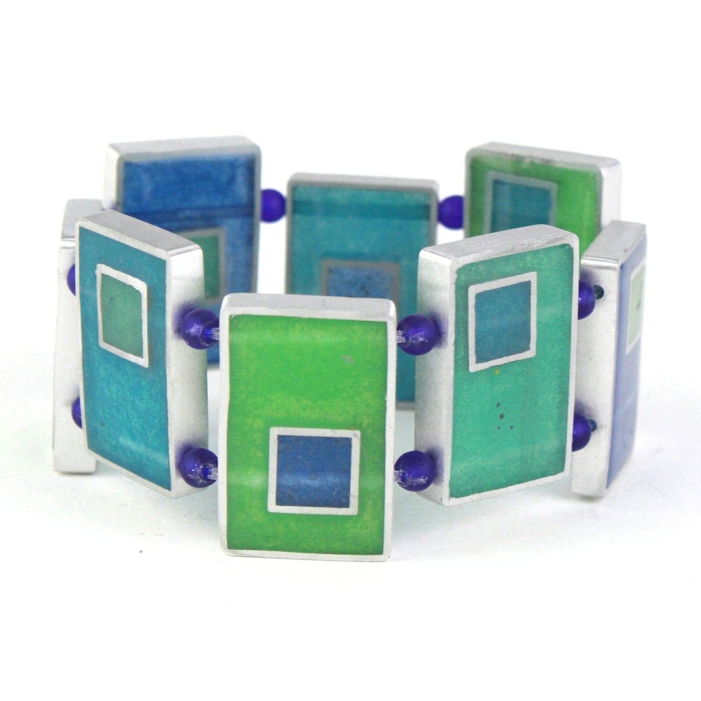 Resinique rectangle bracelet - Blues and greens -wholesale
