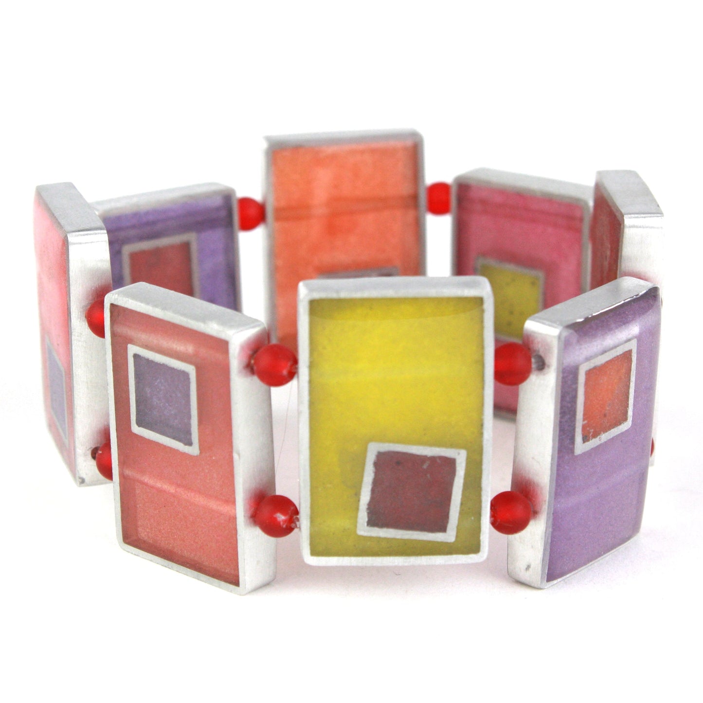 Resinique rectangle bracelet - Reds, oranges and purples -wholesale