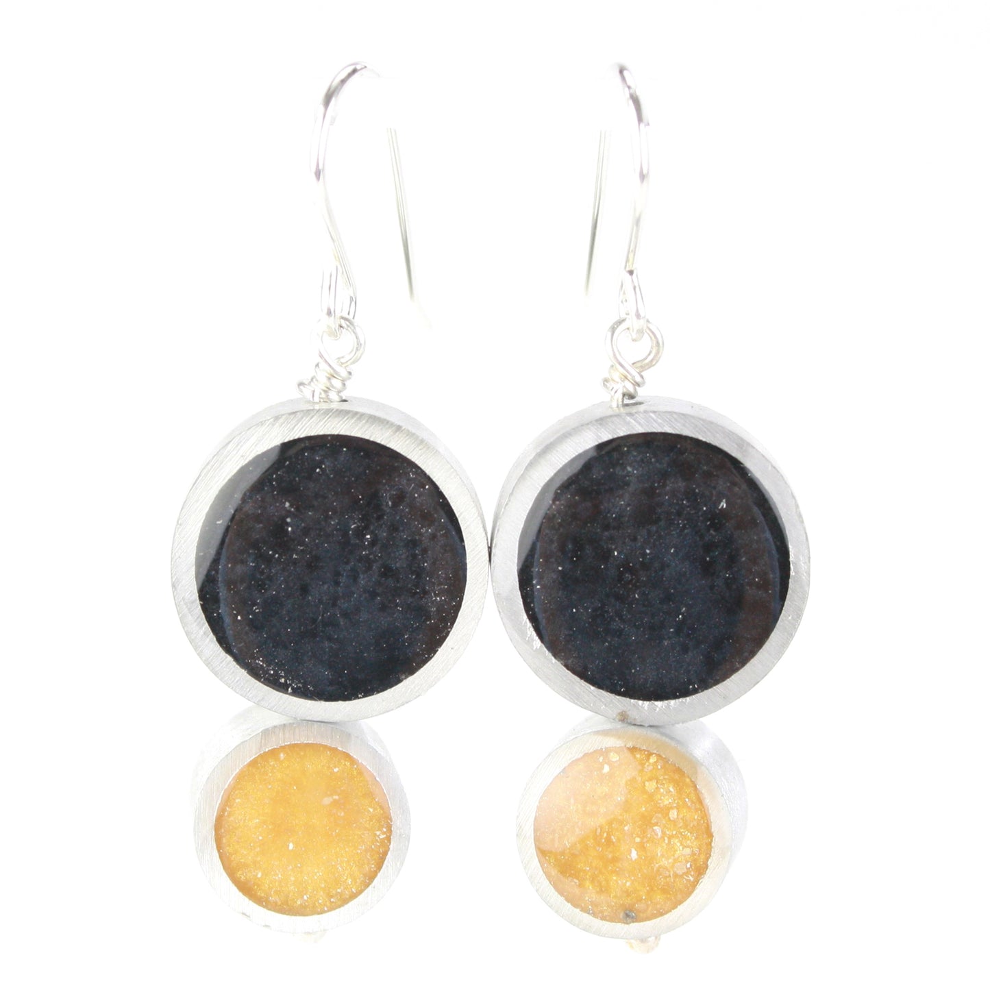 Resinique double circle earrings - black and gold