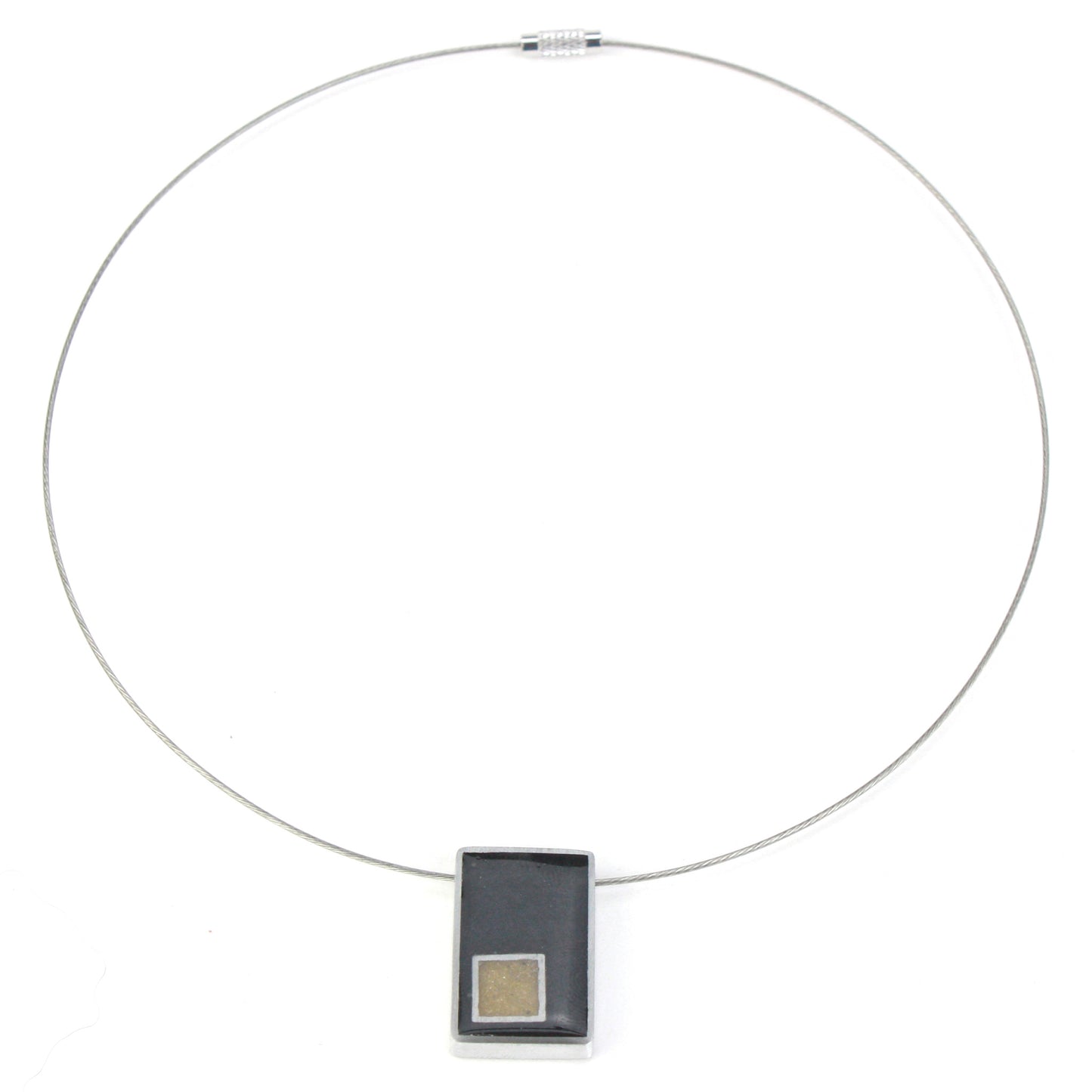 Resinique rectangle and square necklace - Black and gold