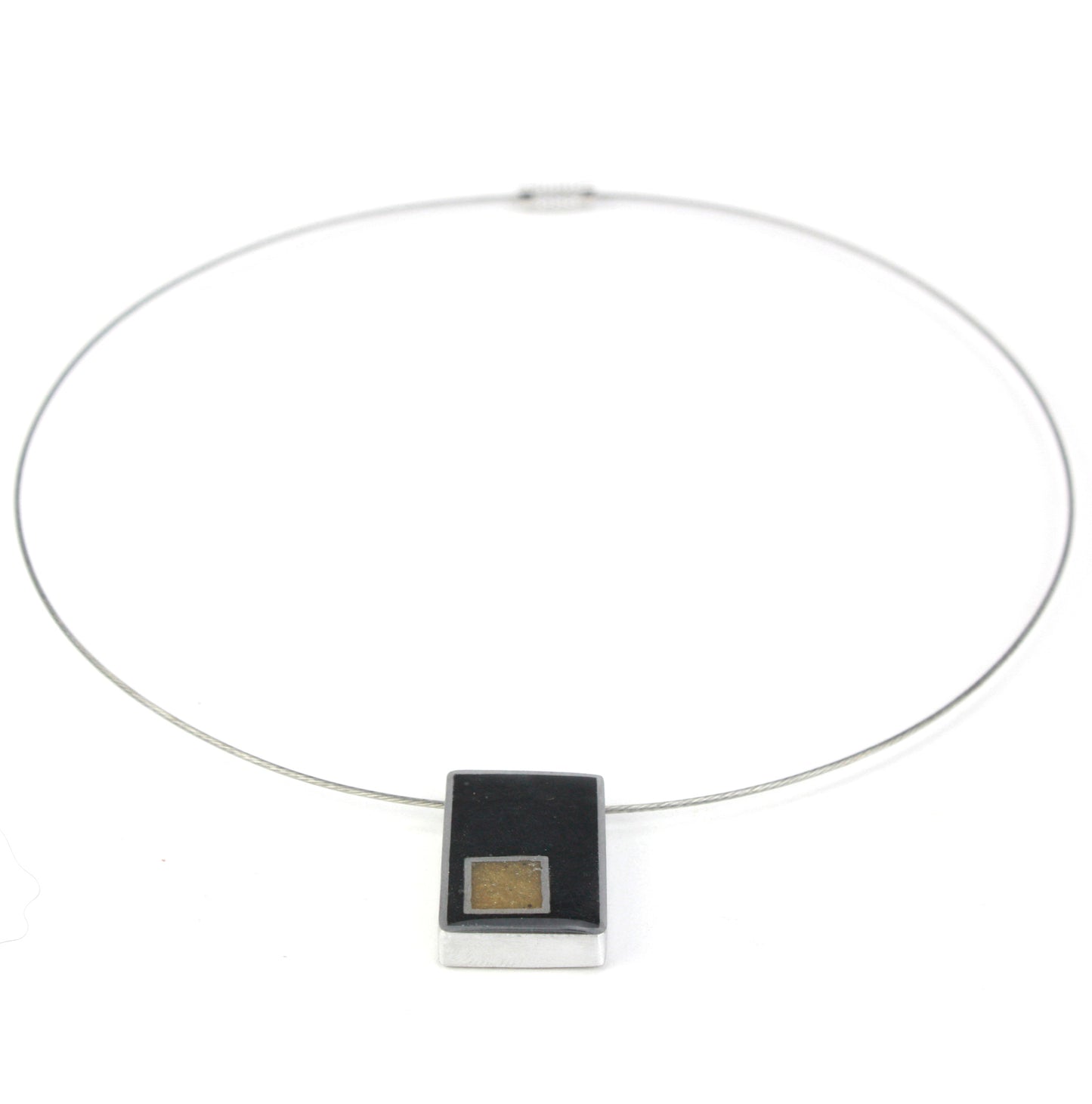 Resinique rectangle and square necklace - Black and gold