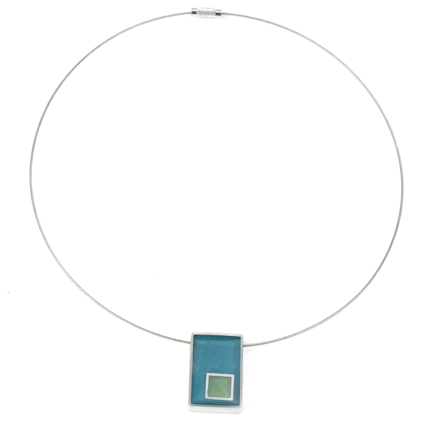 Resinique rectangle and square necklace - Turquoise and lime green -wholesale