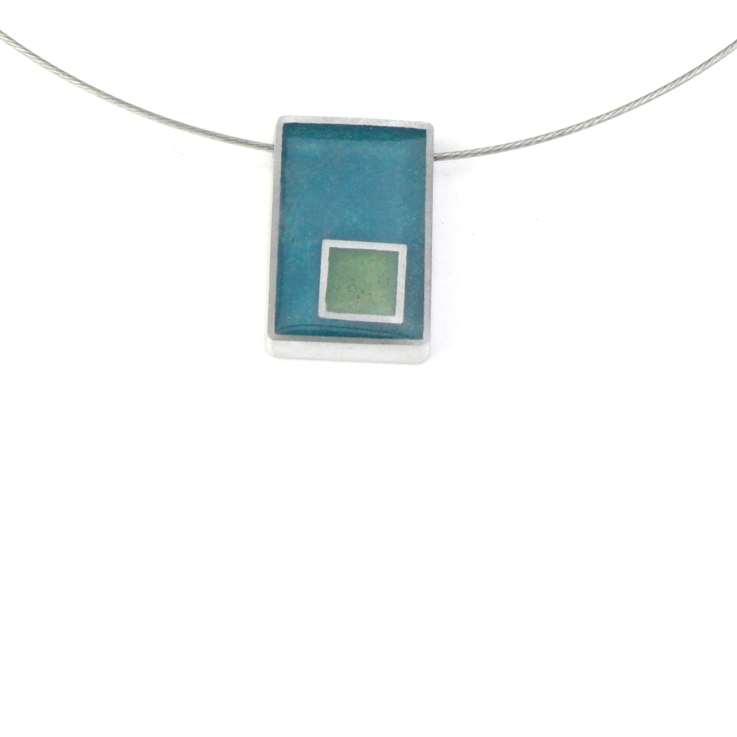 Resinique rectangle and square necklace - Turquoise and lime green