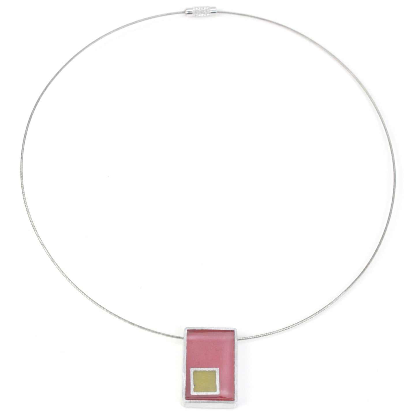 Resinique rectangle and square necklace - Pink and yellow