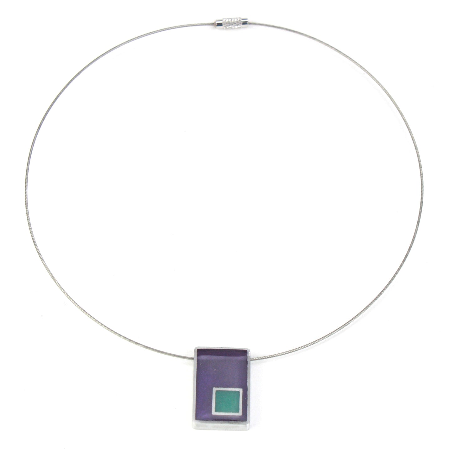 Resinique rectangle and square necklace - Purple and seafoam
