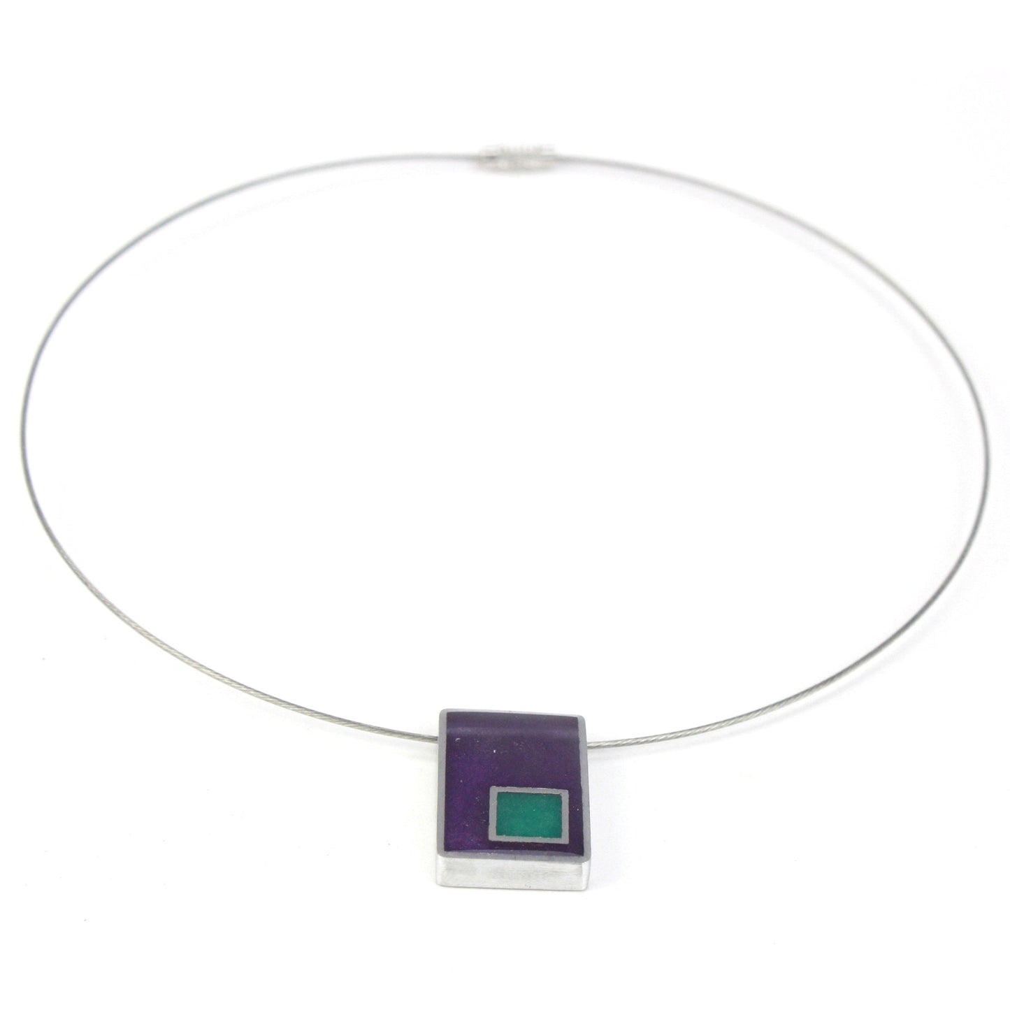 Resinique rectangle and square necklace - Purple and seafoam -wholesale
