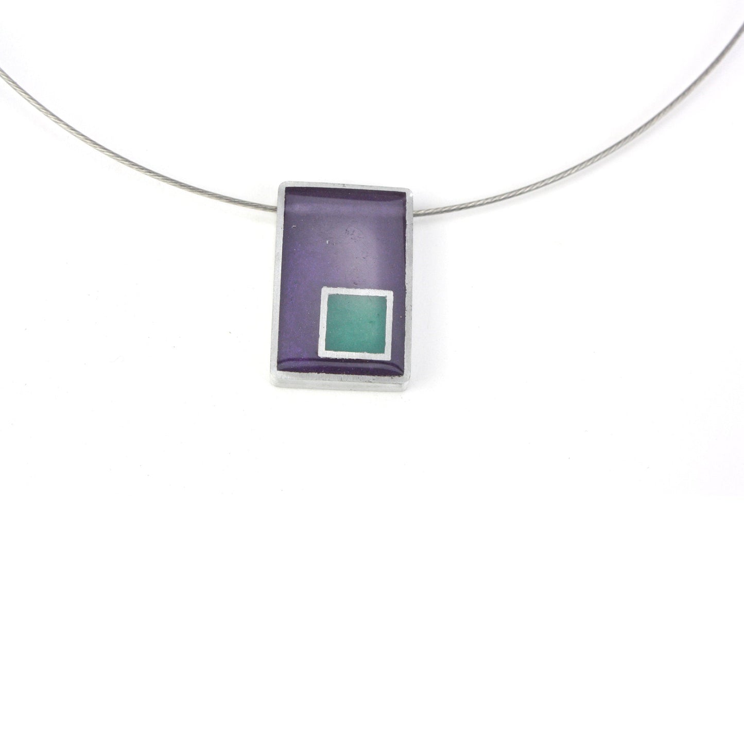 Resinique rectangle and square necklace - Purple and seafoam -wholesale