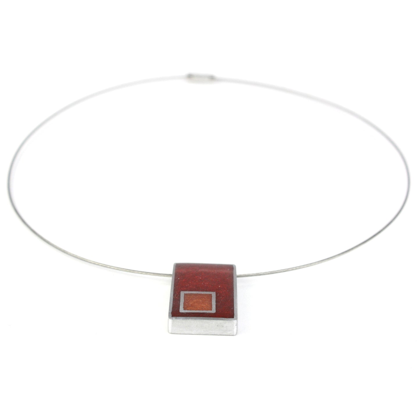Resinique rectangle and square necklace - Ruby red and orange