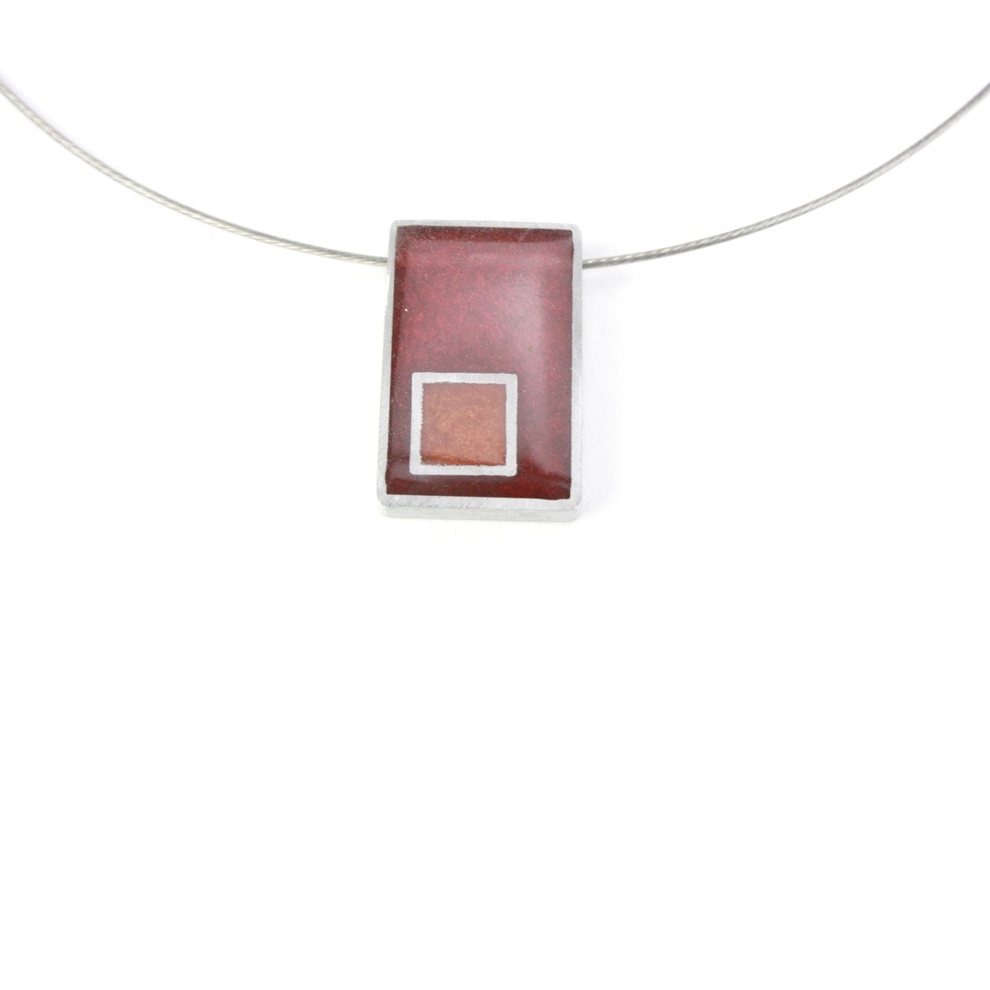 Resinique rectangle and square necklace - Ruby red and orange -wholesale