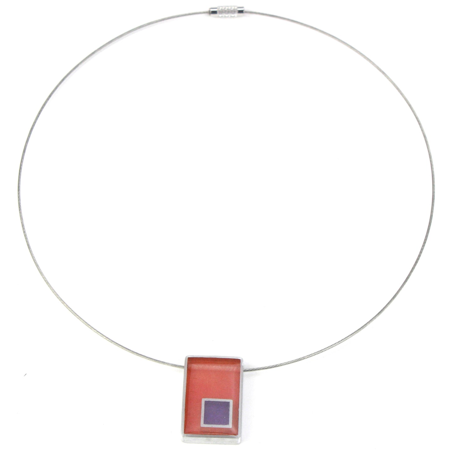 Resinique rectangle and square necklace - Light red and purple