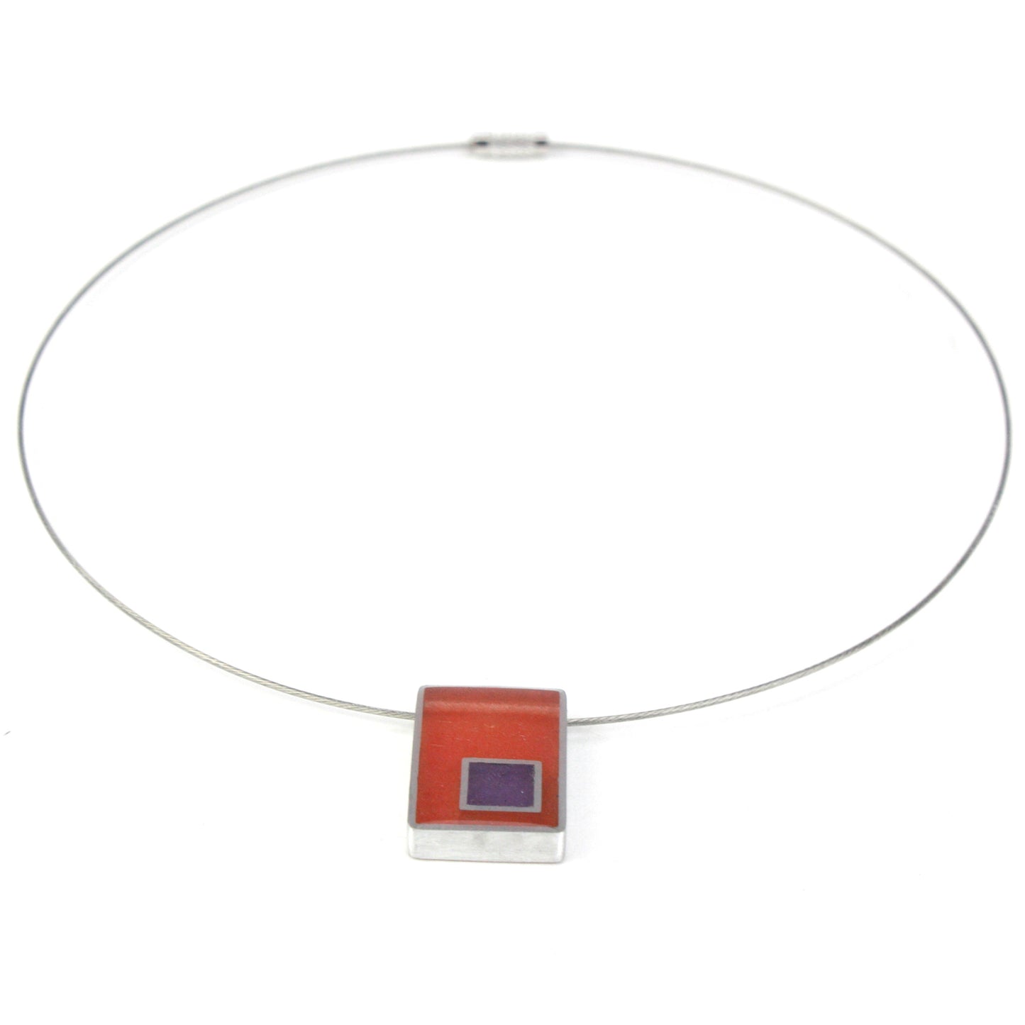 Resinique rectangle and square necklace - Light red and purple