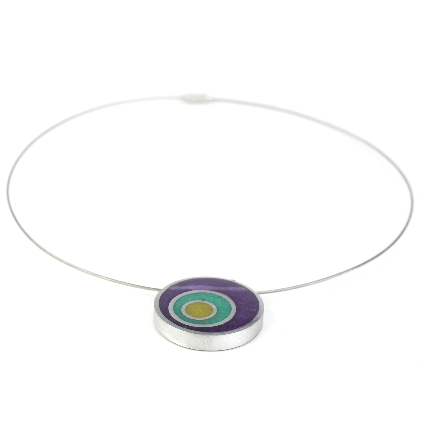 Resinique triple circle necklace - Purple, seafoam and yellow