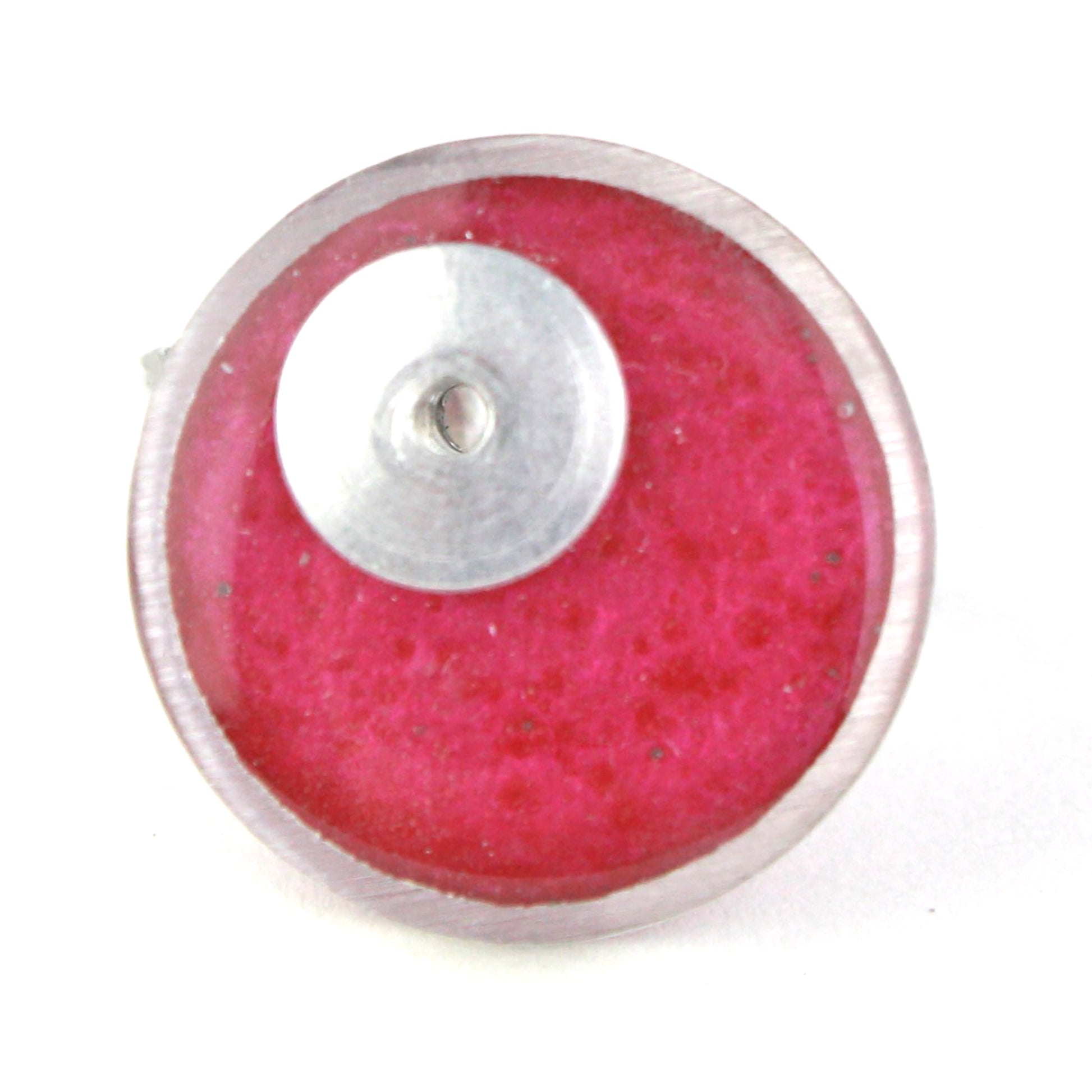 Bright pink Resinique Single Circle Ring featuring a vivid eco-resin centerpiece set in salvaged aluminum with an adjustable band for a perfect fit.