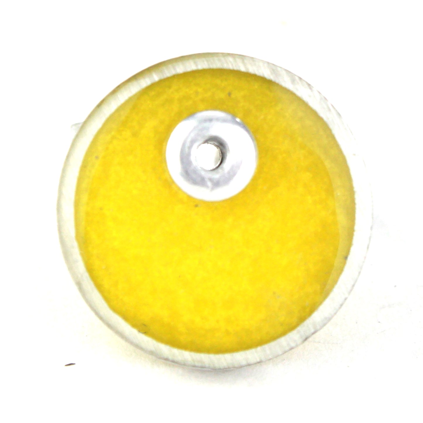 Yellow Resinique Single Circle Ring with a vibrant eco-resin centerpiece set in salvaged aluminum and an adjustable band.