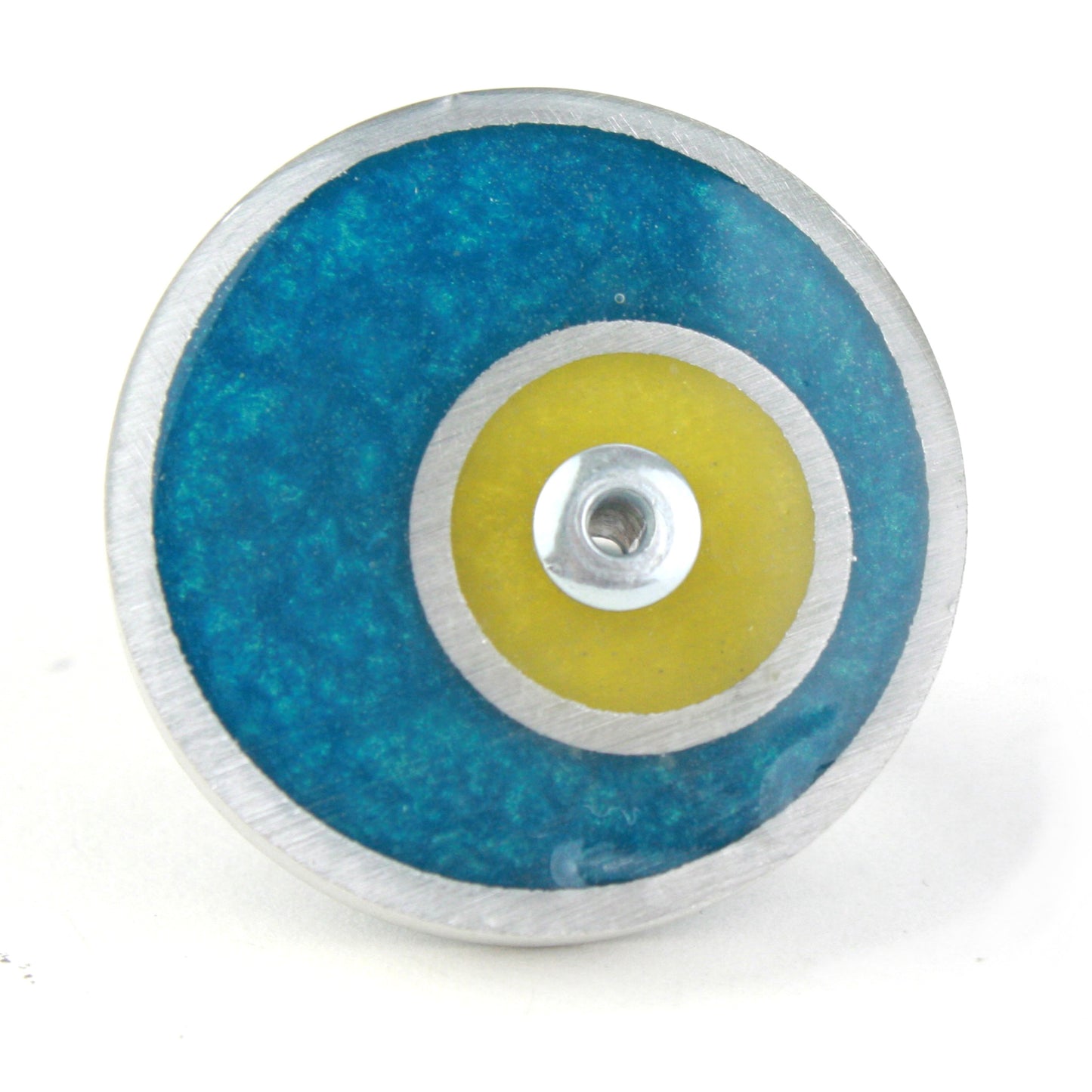 Resinique double circle ring - Blue-green and yellow
