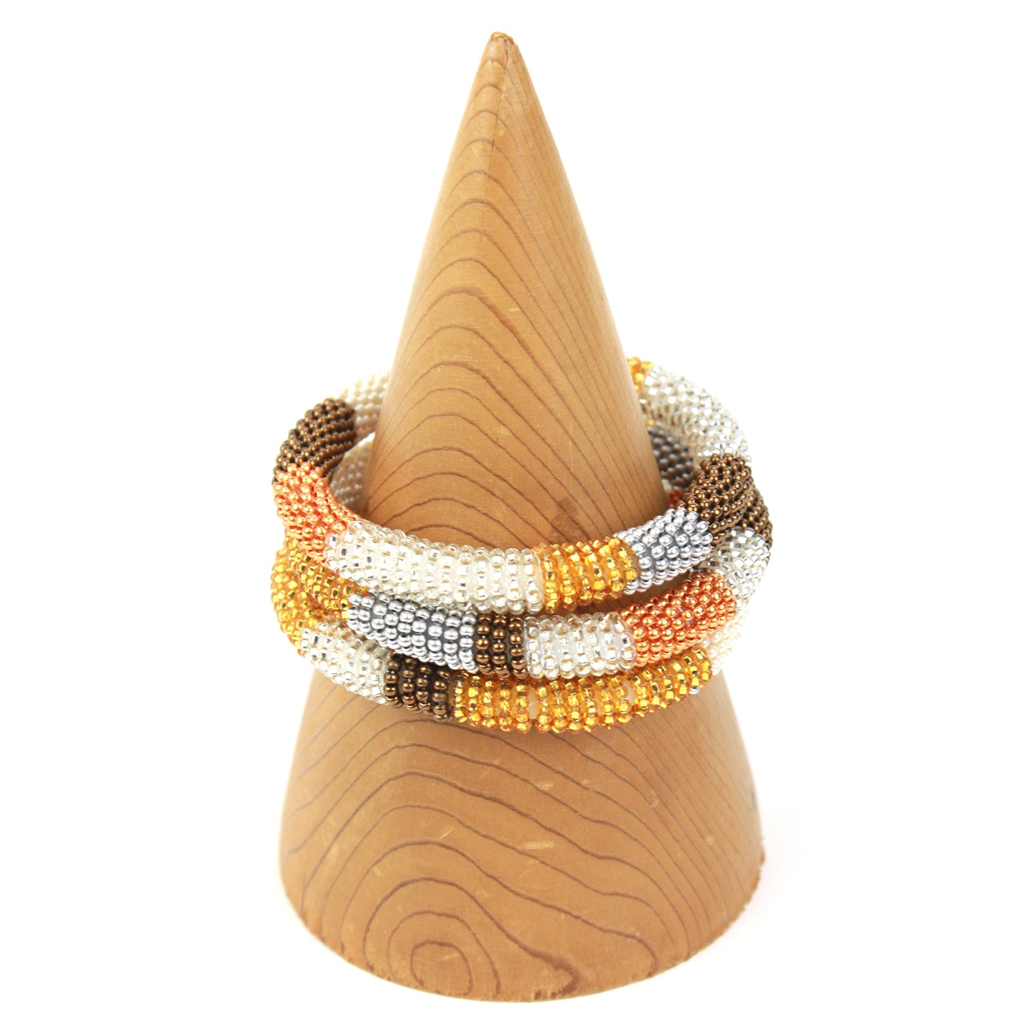 Beaded bracelet - Amber, ivory and gold