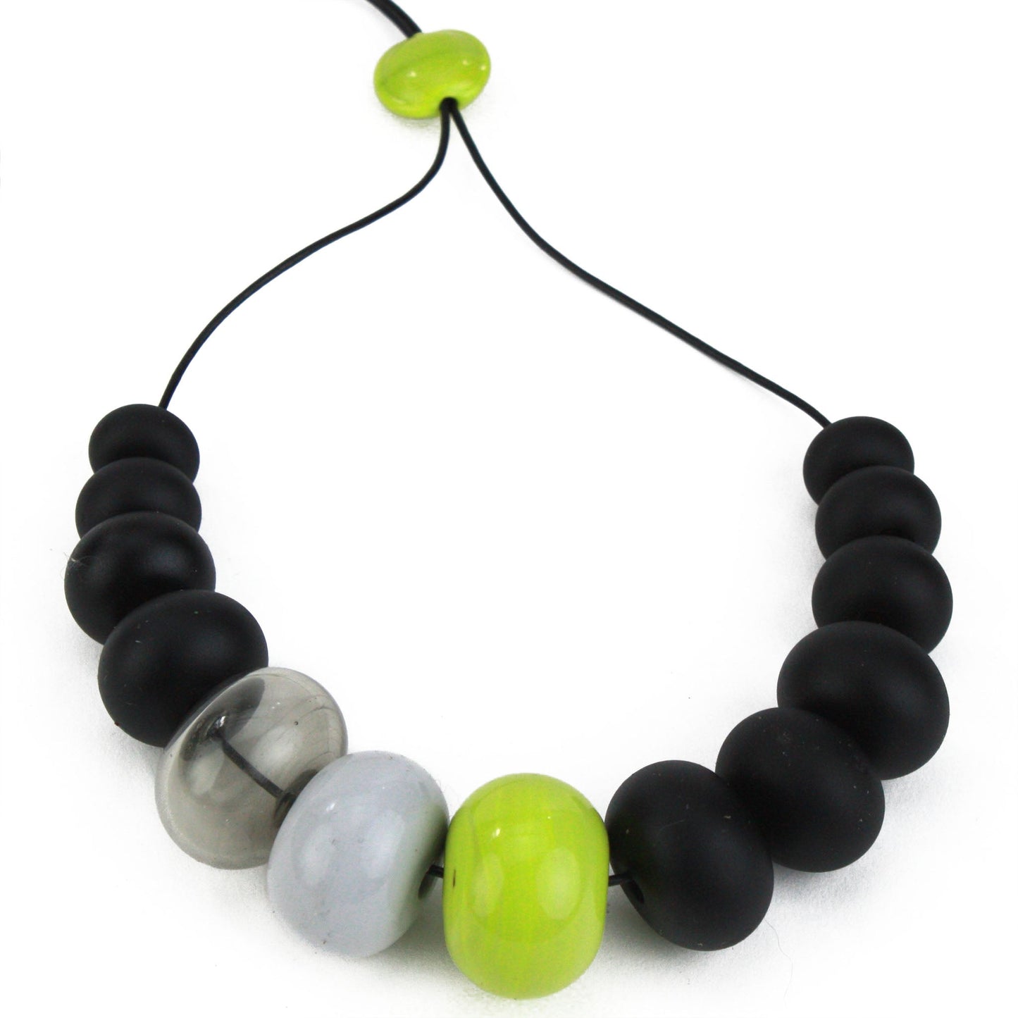 13 bead Bubble necklace - black, grey and green