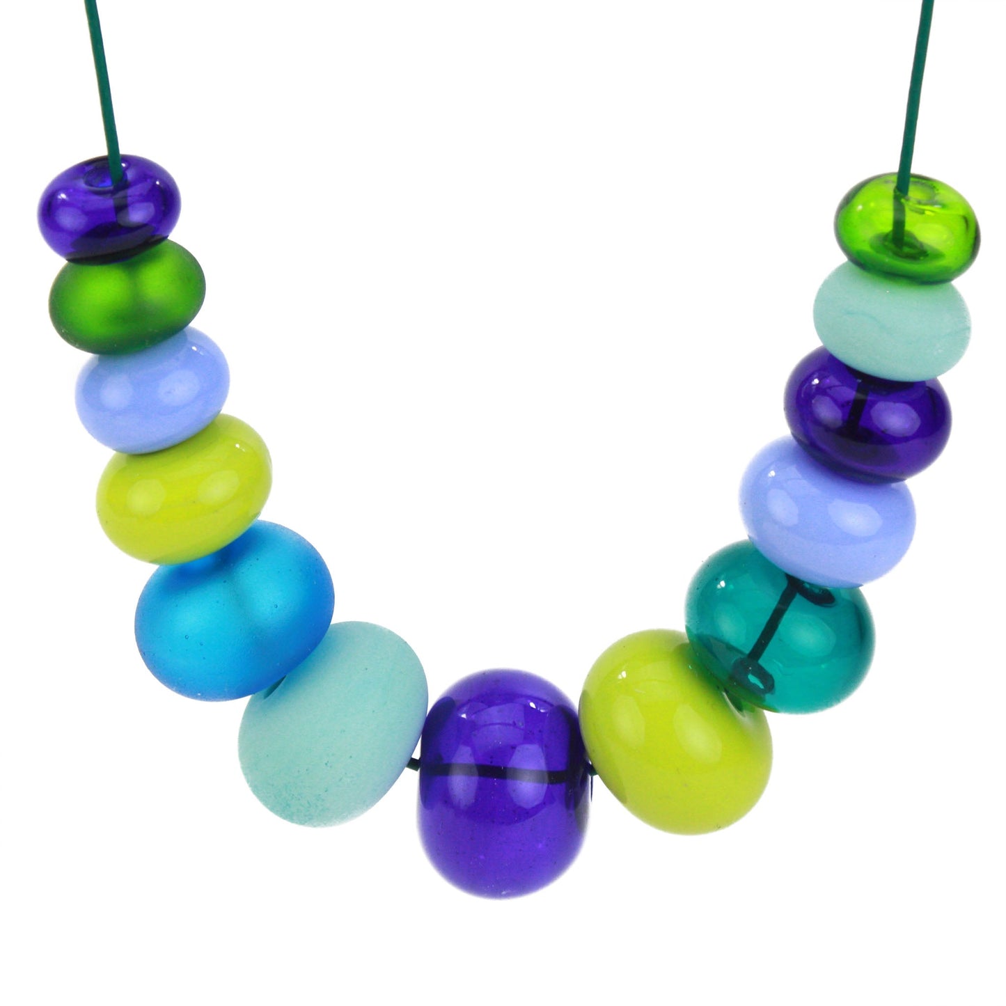 13 bead Bubble necklace - blues and greens