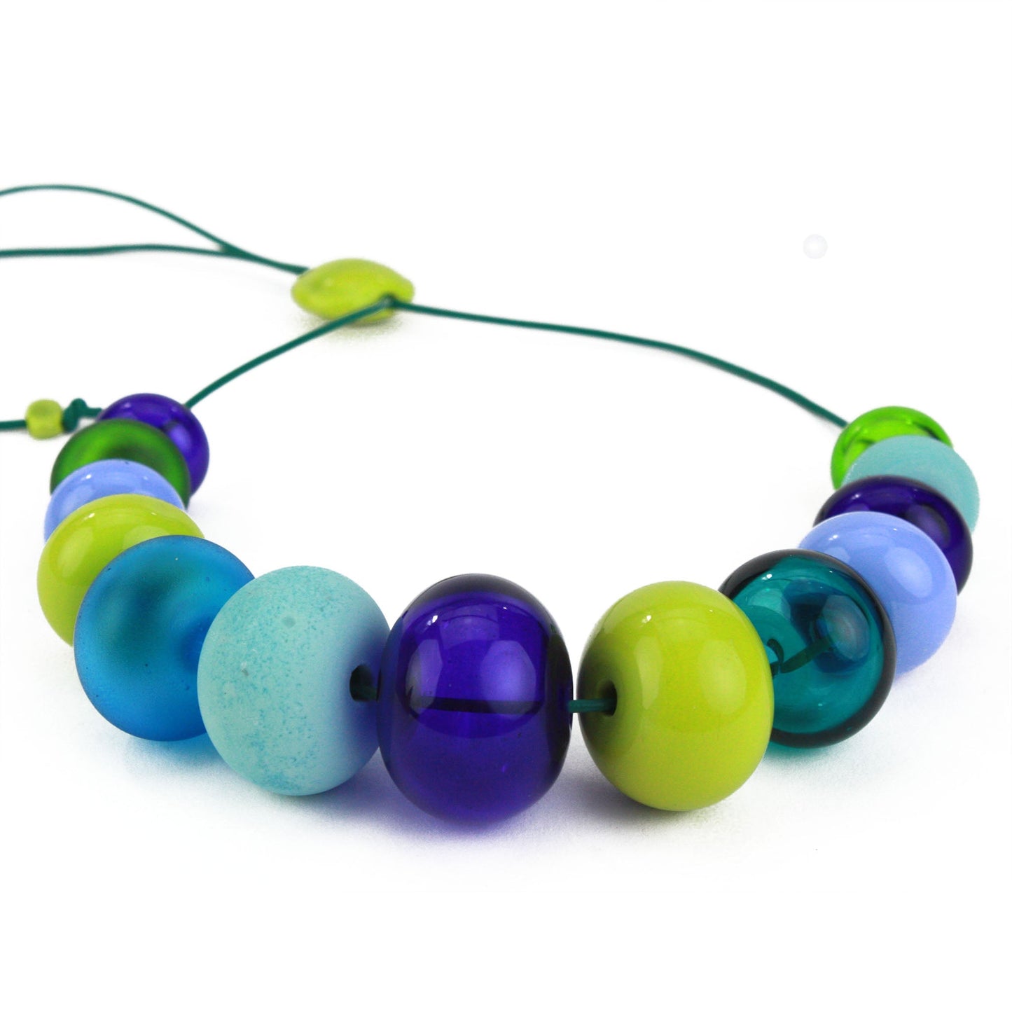 13 bead Bubble necklace - blues and greens