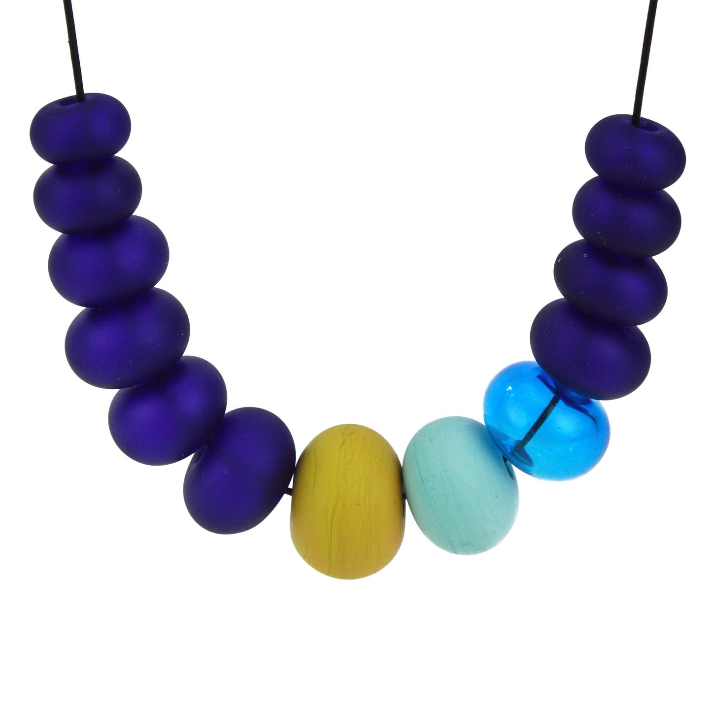 13 bead Bubble necklace - cobalt, yellow and turquoise