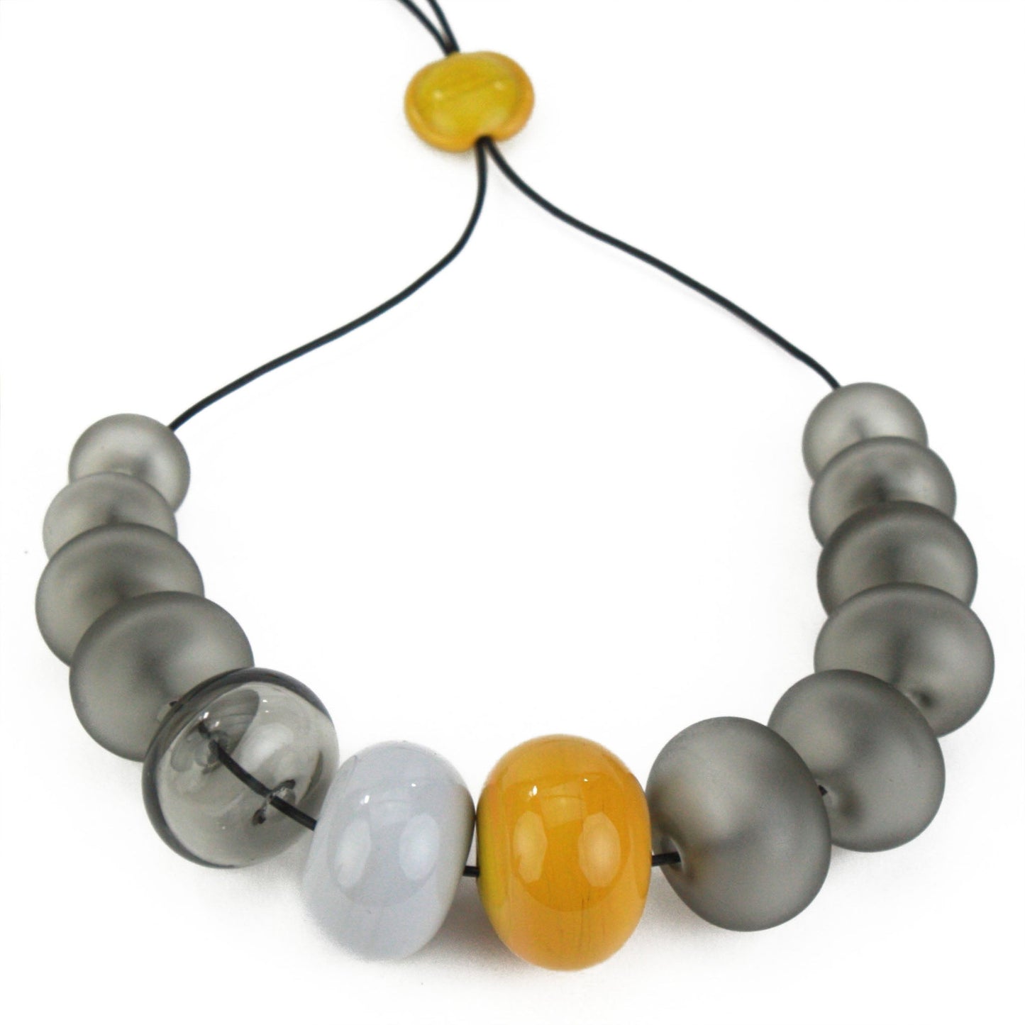 13 Bead Bubble Necklace -grey, yellow and dove grey
