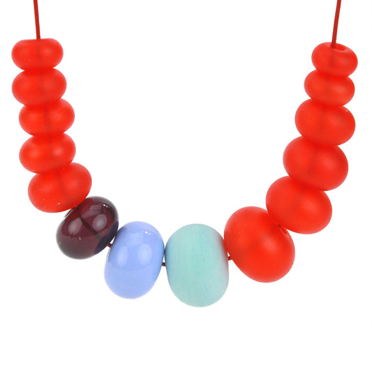 13 bead Bubble necklace - Red, turquoise and periwinkle