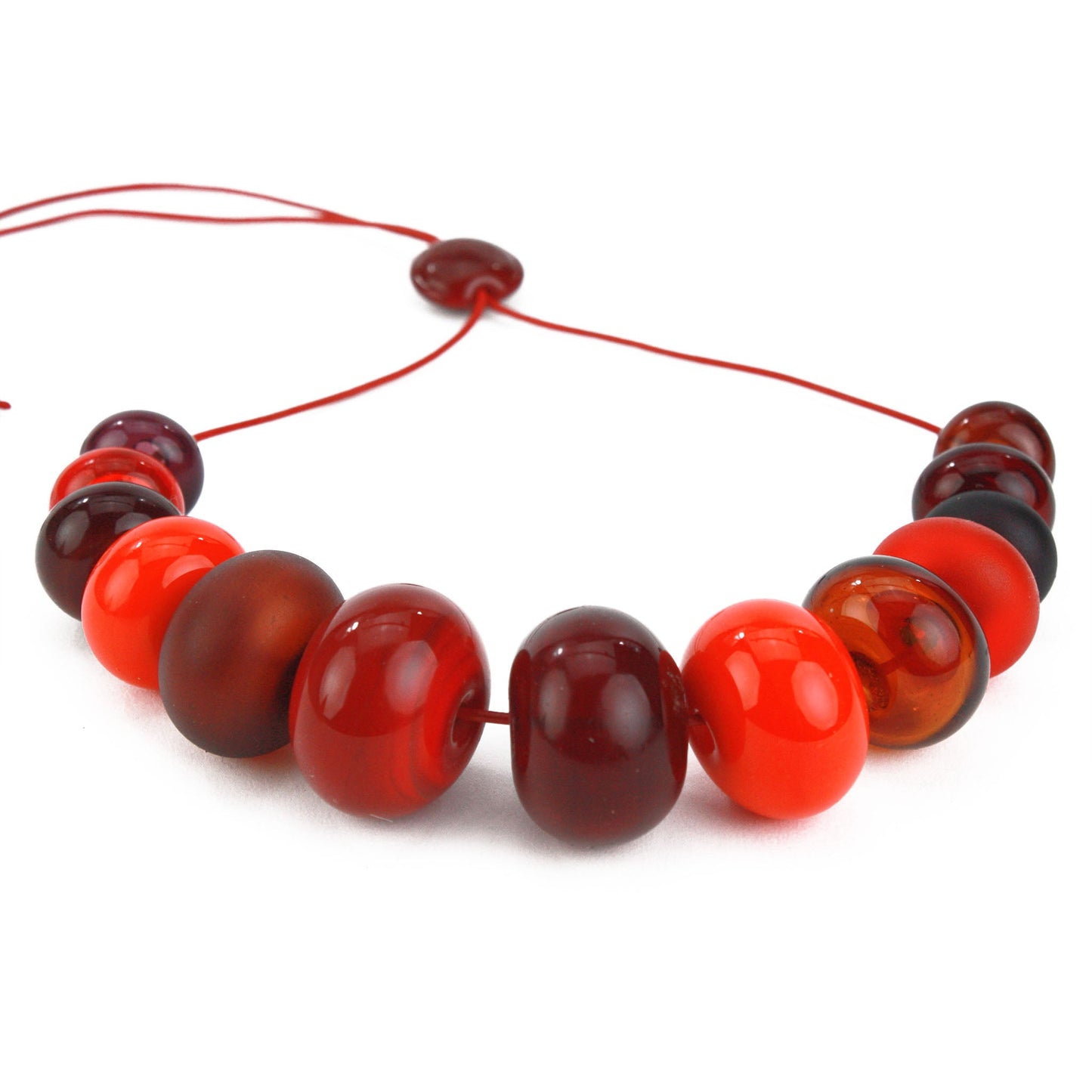 13 bead Bubble necklace - mixed shades of reds, oranges and purple