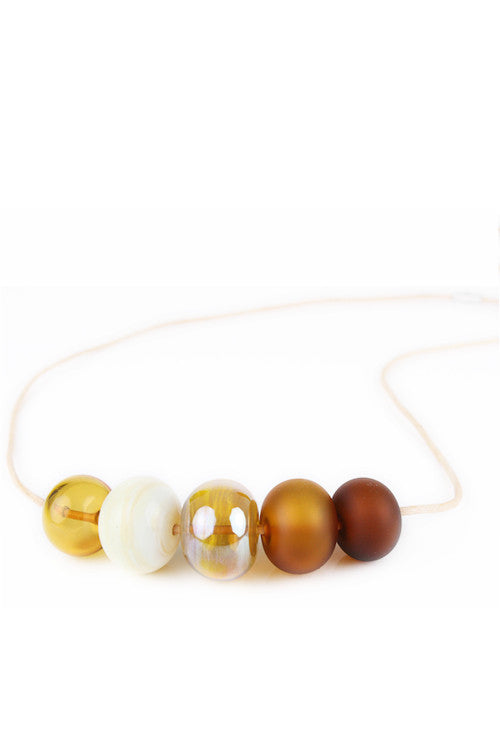 5 Bubble bead necklace - amber, ivory and gold