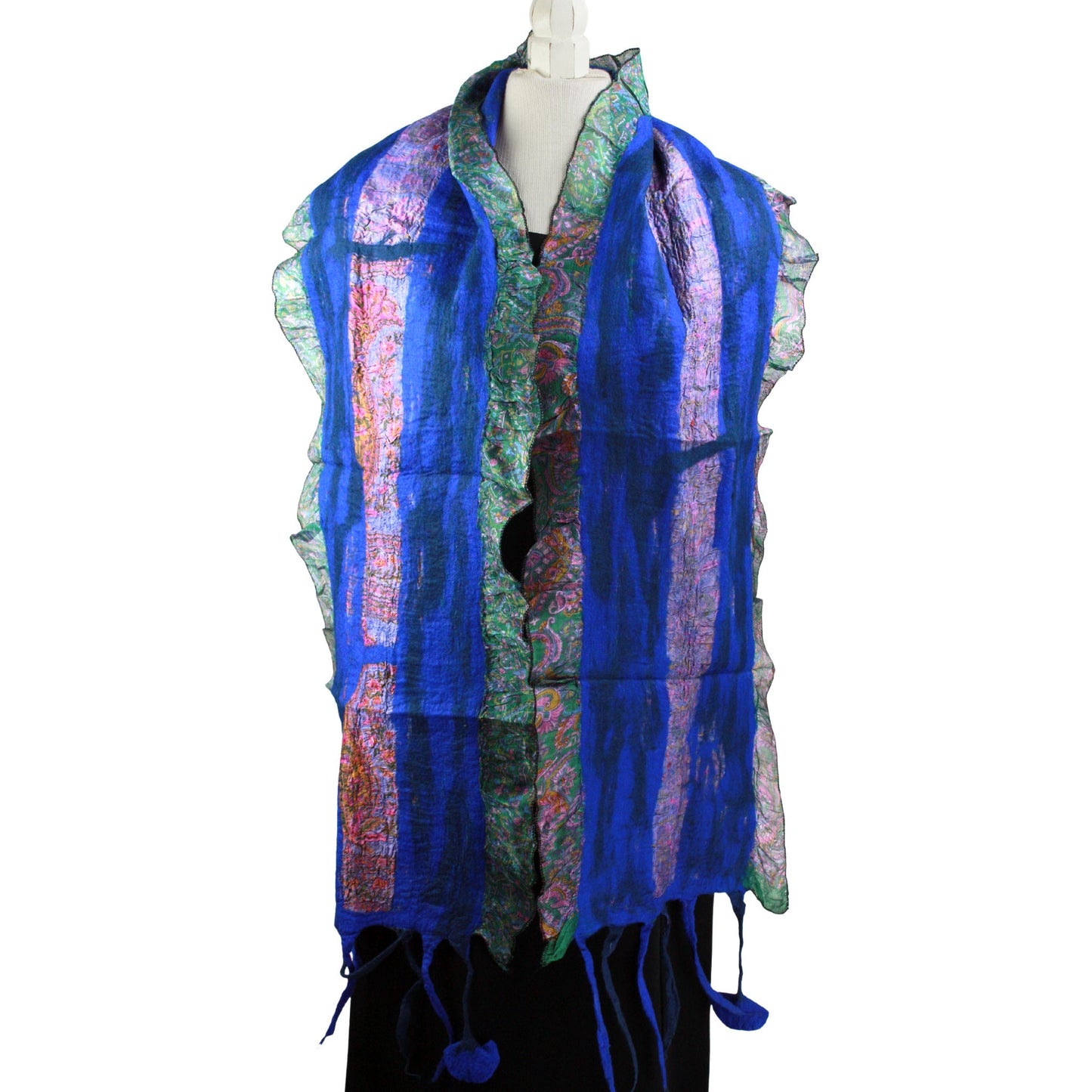 Sari collage scarf in royal blue, green and pinks