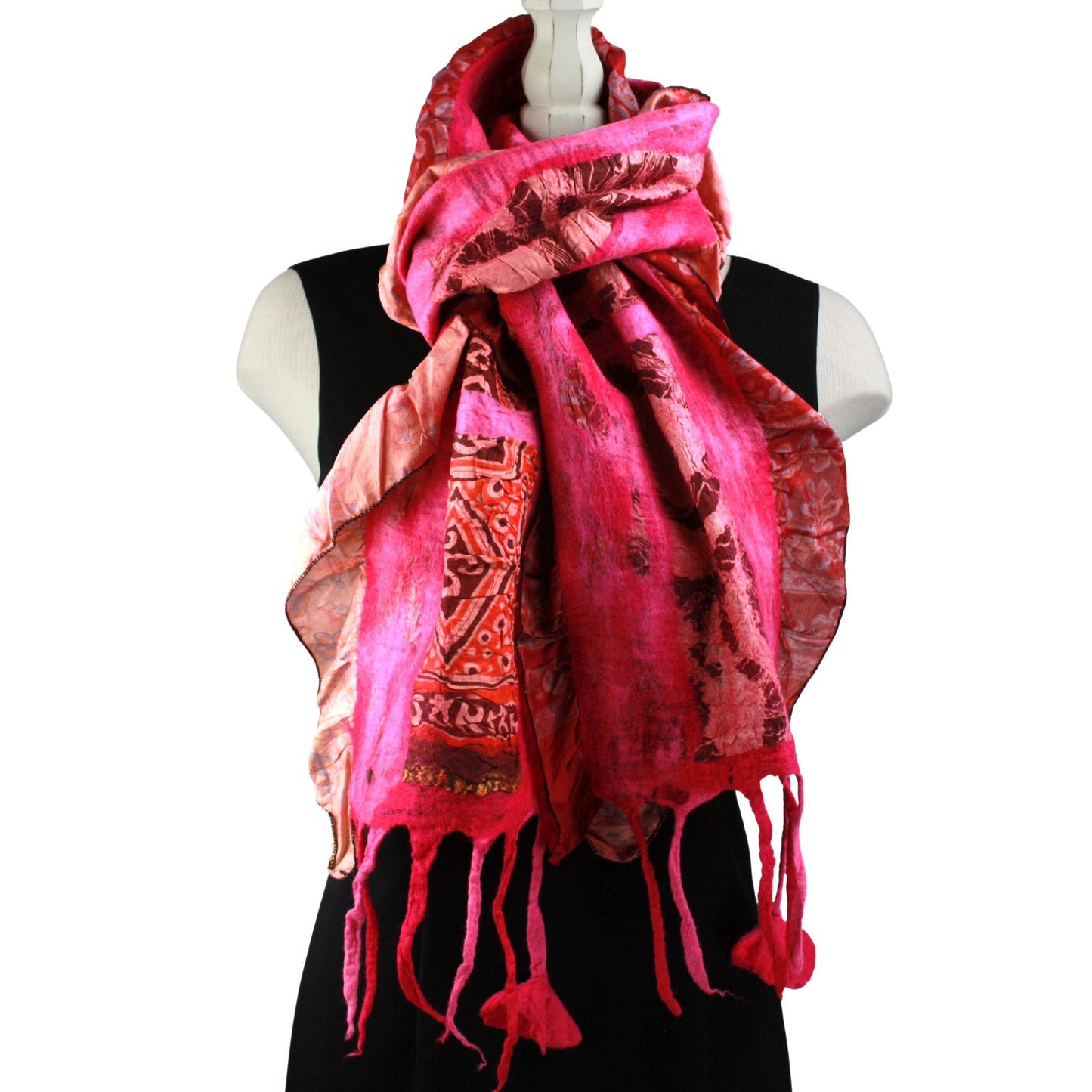 Sari collage scarf in pinks, salmon, blush and brown
