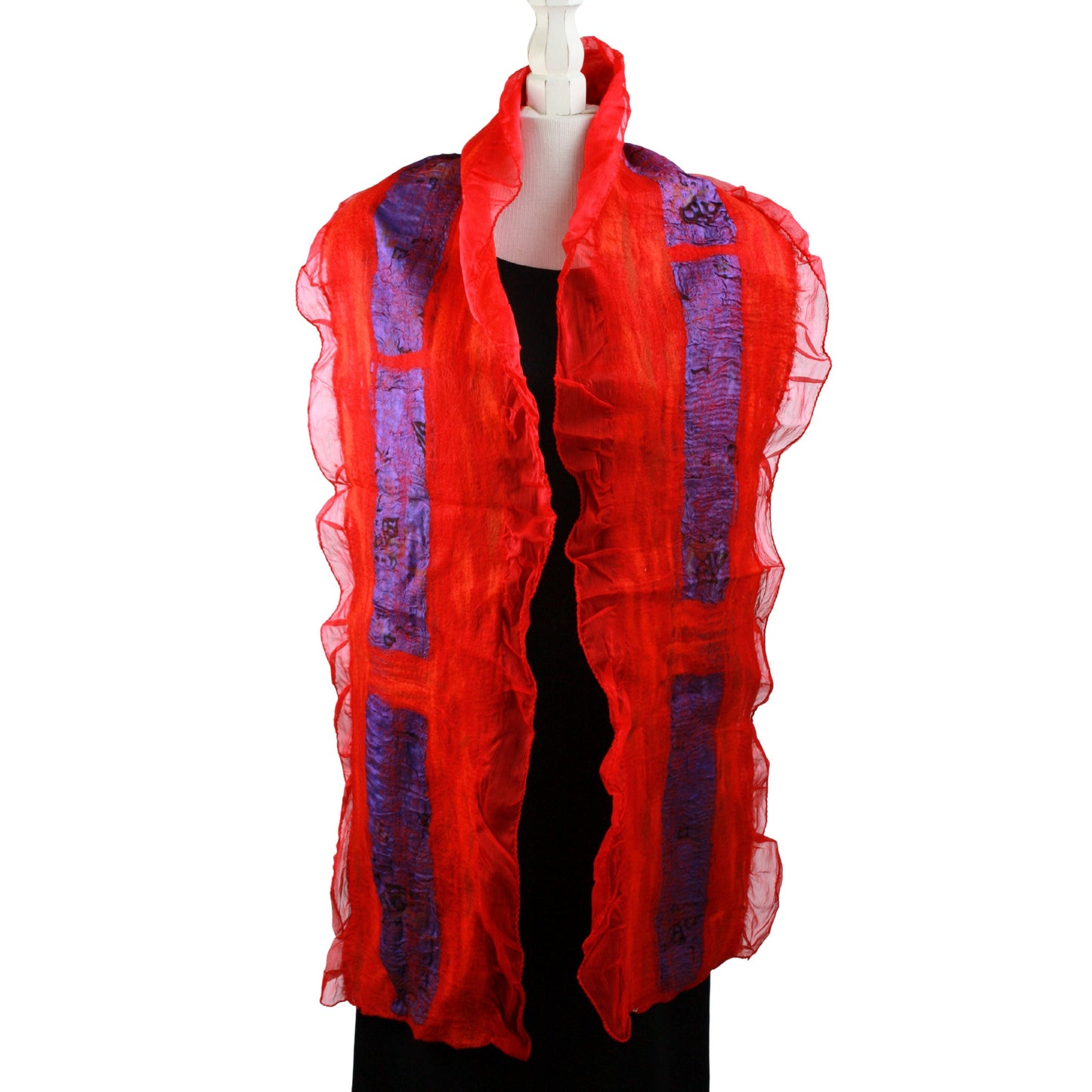 Sari collage scarf in red, purple and black