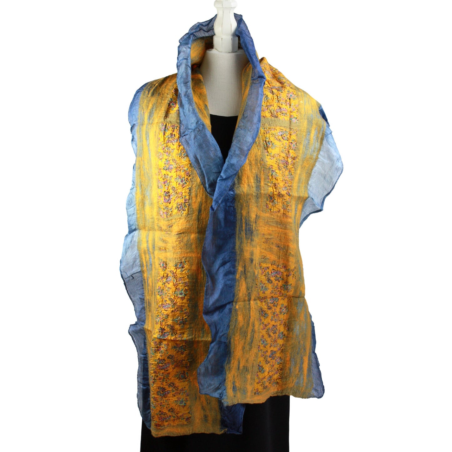 Sari collage scarf in golden yellow and cornflower blue