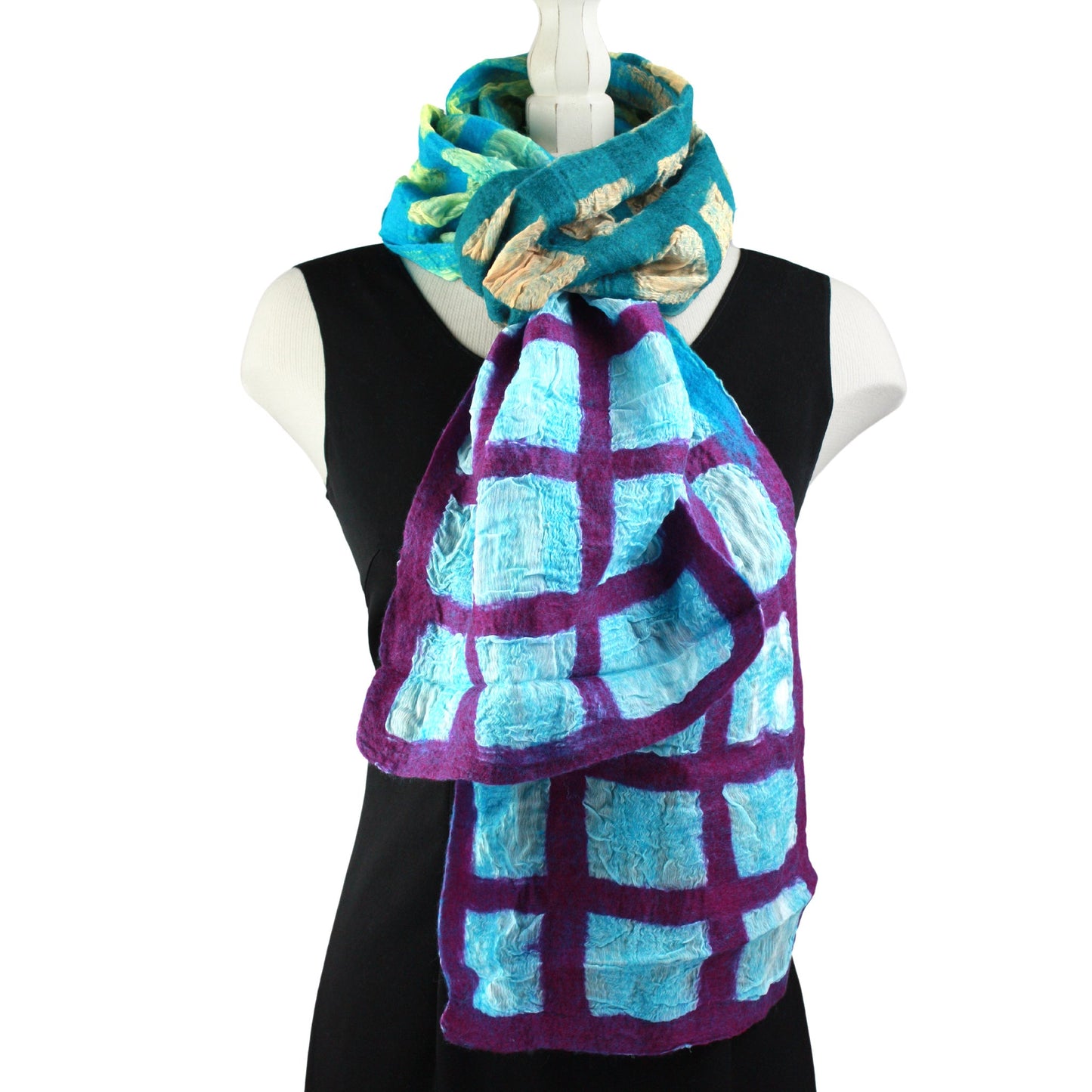 Windowpane scarf in cool tones