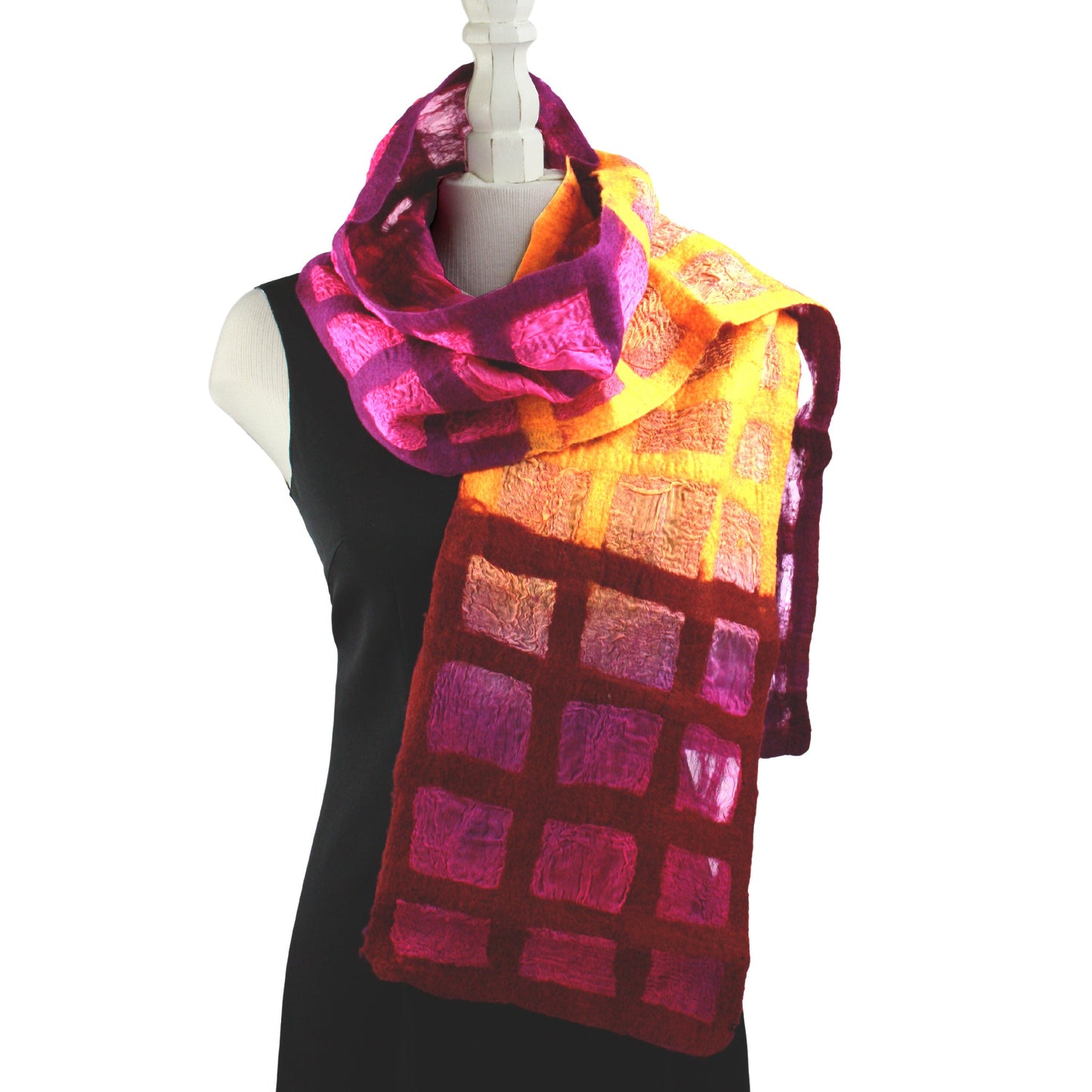 Windowpane scarf in warm tones
