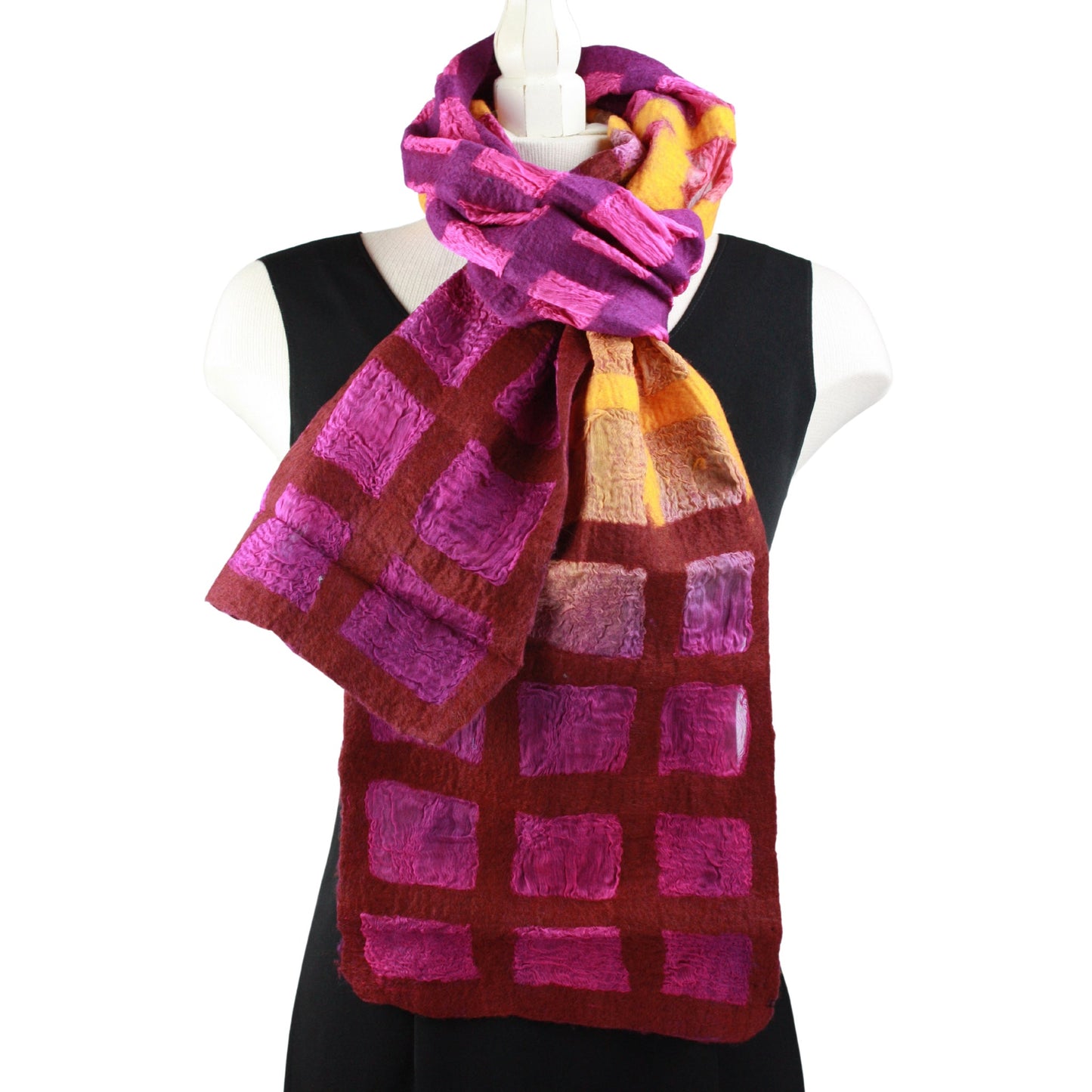 Windowpane scarf in warm tones