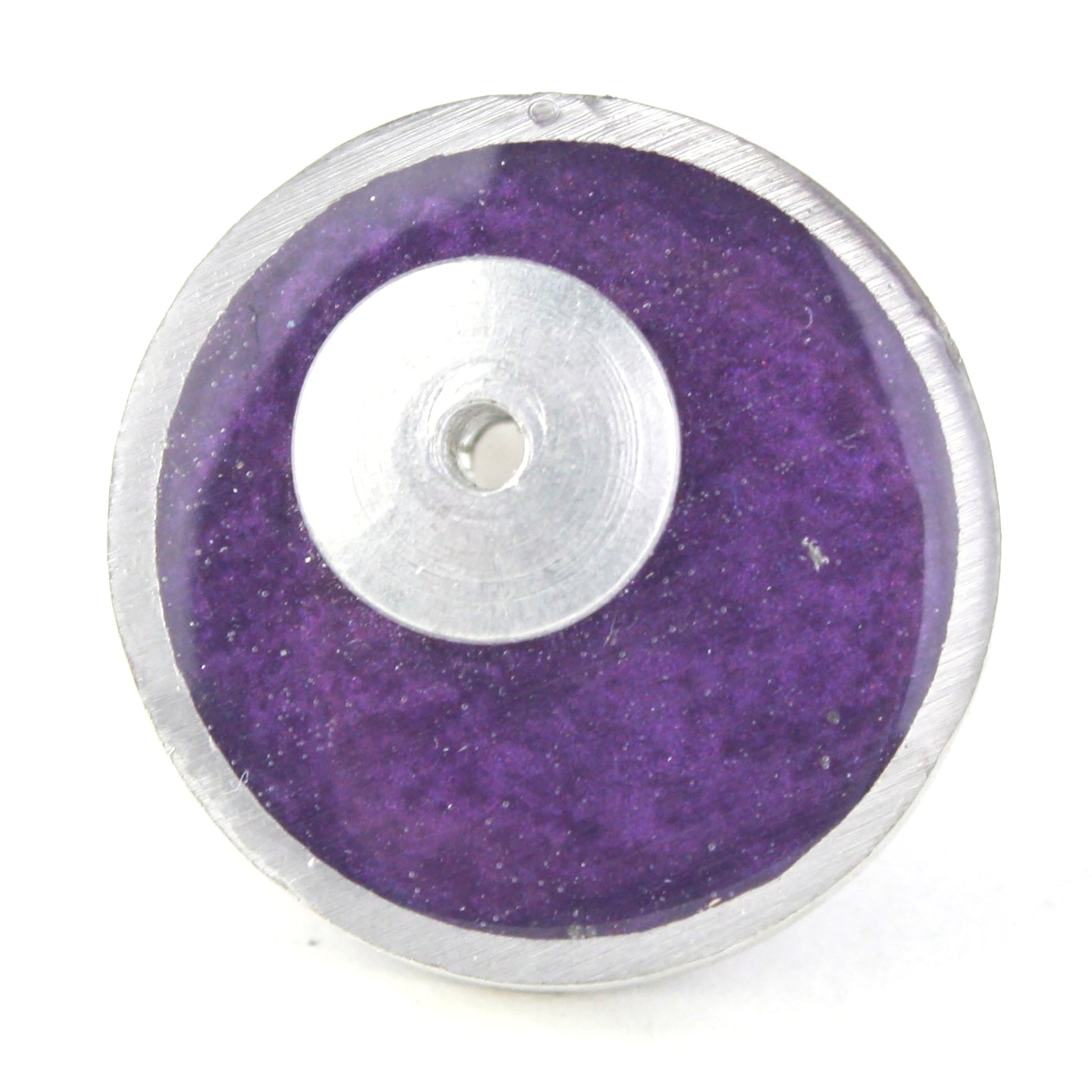 Purple Resinique Single Circle Ring with a bold eco-resin centerpiece set in salvaged aluminum. Fully adjustable band for a customizable fit.