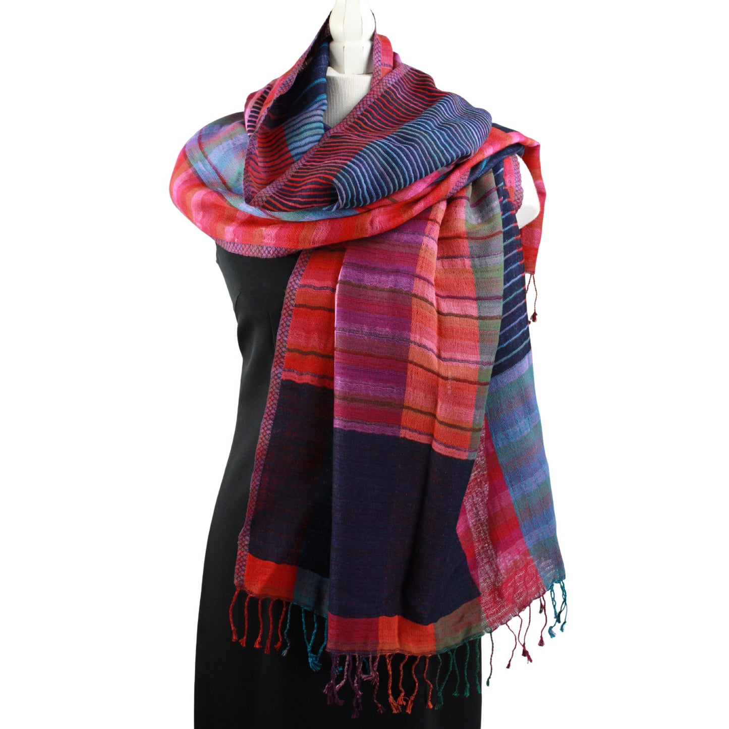 Kalya scarf in red, pink, purple and blue