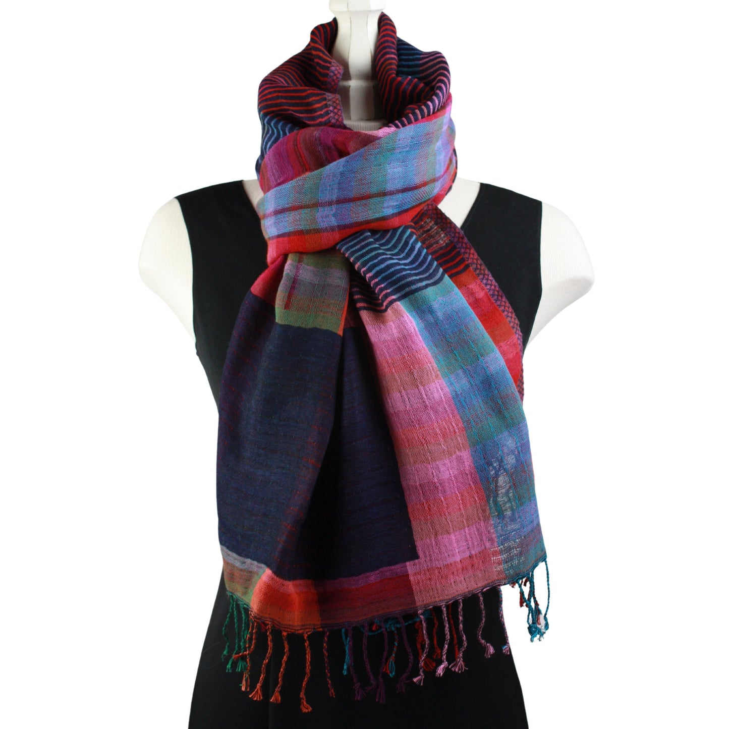 Kalya scarf in red, pink, purple and blue
